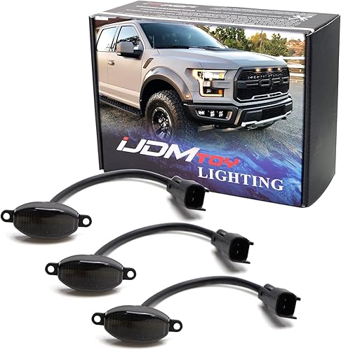 iJDMTOY 75-123 - Kit de luz de conducción de rejilla frontal completa ámbar con lente ahumado oscuro para Ford Raptor 2010-14 y 2017 en adelante