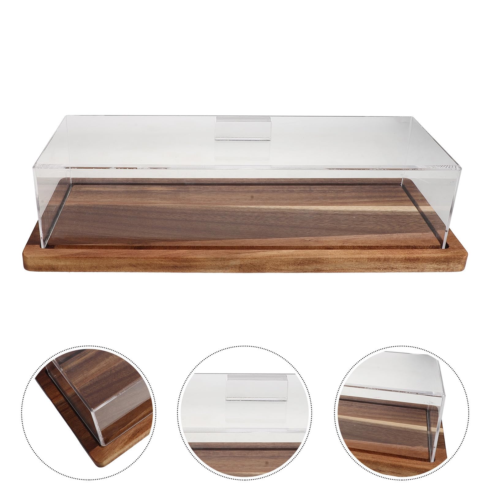 Plateau Rectangulaire en Bois Facile à Nettoyer et Entretenir avec Couvercle Acrylique Transparent Support à Gâteau, pour Snacks et Pains, pour Buffets et Fêtes