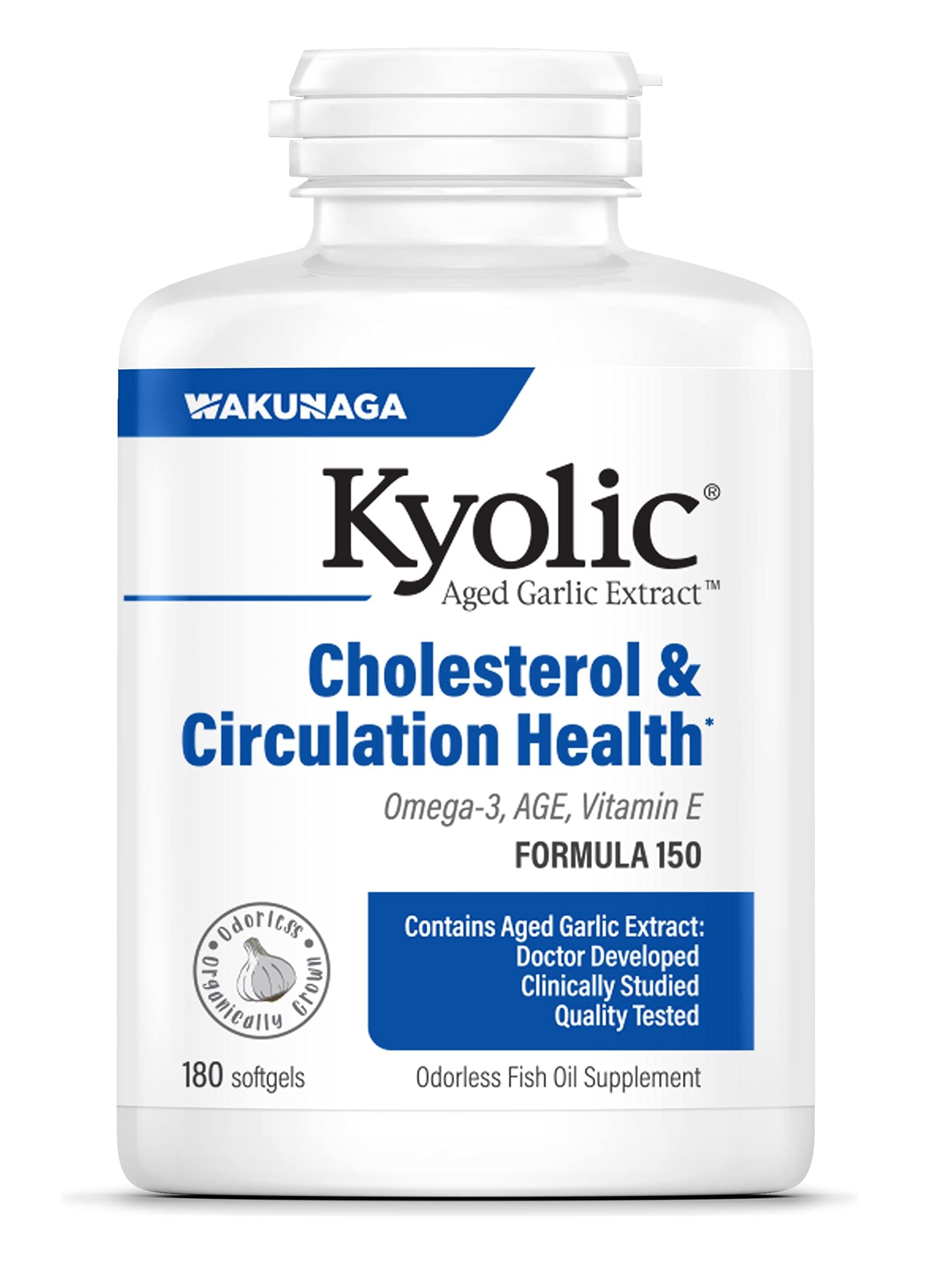 Kyolic Age Cholesterol & Circulation Health* Omega 3, 180 Softgel 180 Count (Pack of 1)