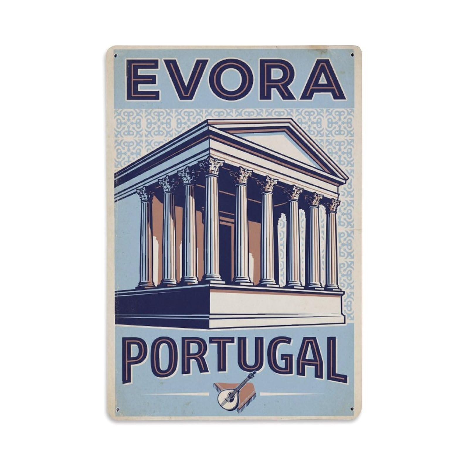 Portugal Evora Vintage Travel Metal Tin Sign Plaque Wall Decor for Cafe, Club Bar, Office, Garden Metal Poster 8x12Inch