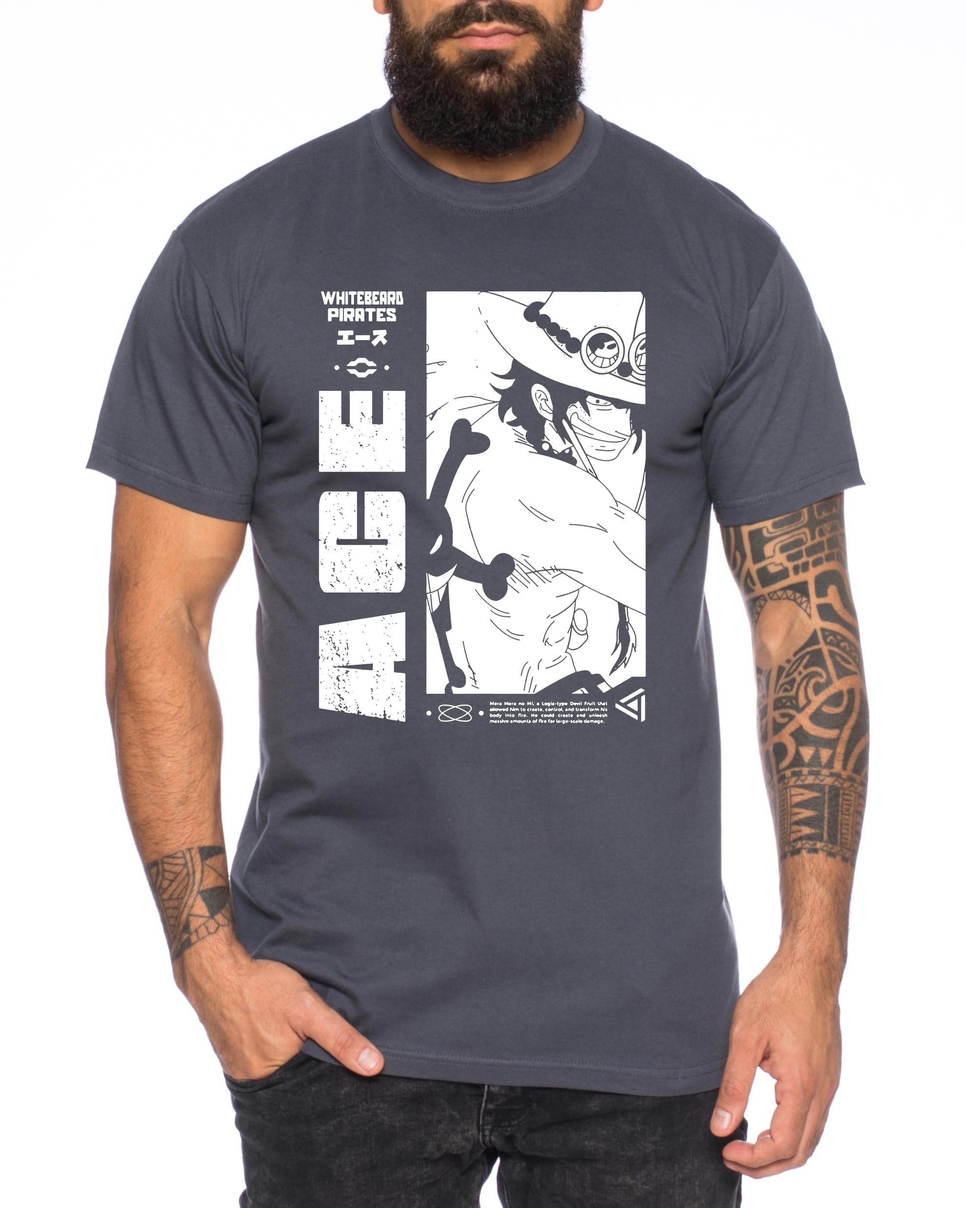 Tee Kiki Ace Boom - Maglietta da Uomo Cappello di Paglia Luffy Zoro One Monkey D. Pirate Ace Piece Goku Anime Ruffy