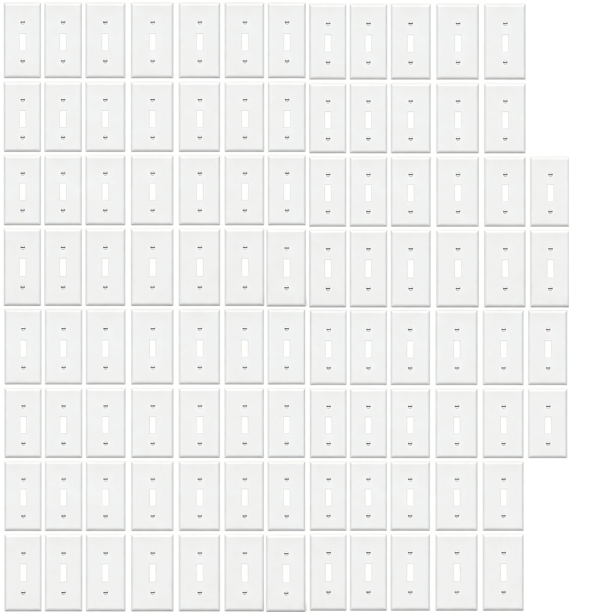 ZEFTV Mid-Size Toggle Light Switch Wall Plates 1-Gang 4.89" x 3.12" Switch Electrical Cover Plate Unbreakable Thermoplastic Faceplate, White (100 Pack)
