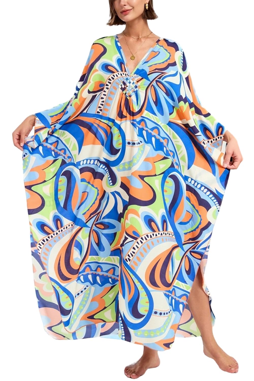 L-Peach Women's Kimono Long Dress Maxi Kaftan Summer Beach Boho Cover up Tops