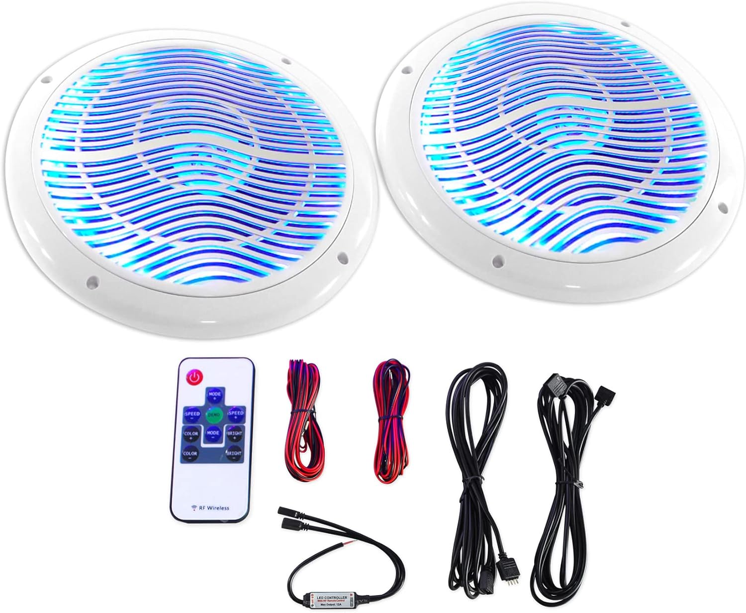Rockville RMC80LW 8" Marine Speakers, 800W 2-Way, White, Multi-Color LED Lighting with Remote, Waterproof and UV Resistant for Boats and Outdoor