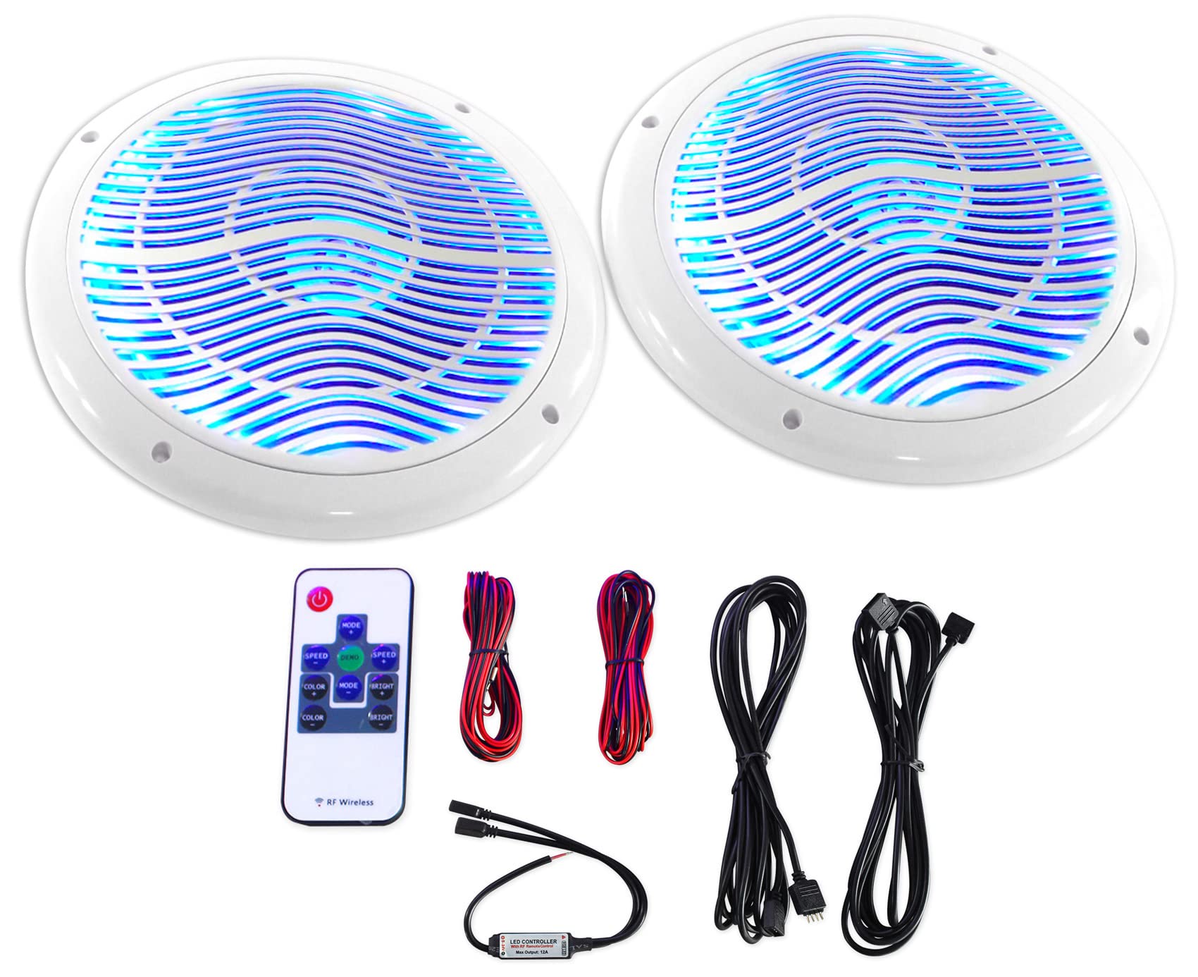 4) Rockville RMC80W 8 1600w Marine Boat Speakers+4-Ch Amplifier+Wires