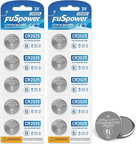 Fuspower Batería de litio CR2025 3V CR 2025 Baterías DLCR2025 para llave remota de coche, termómetro de monitores de glucosa, 5 unidades