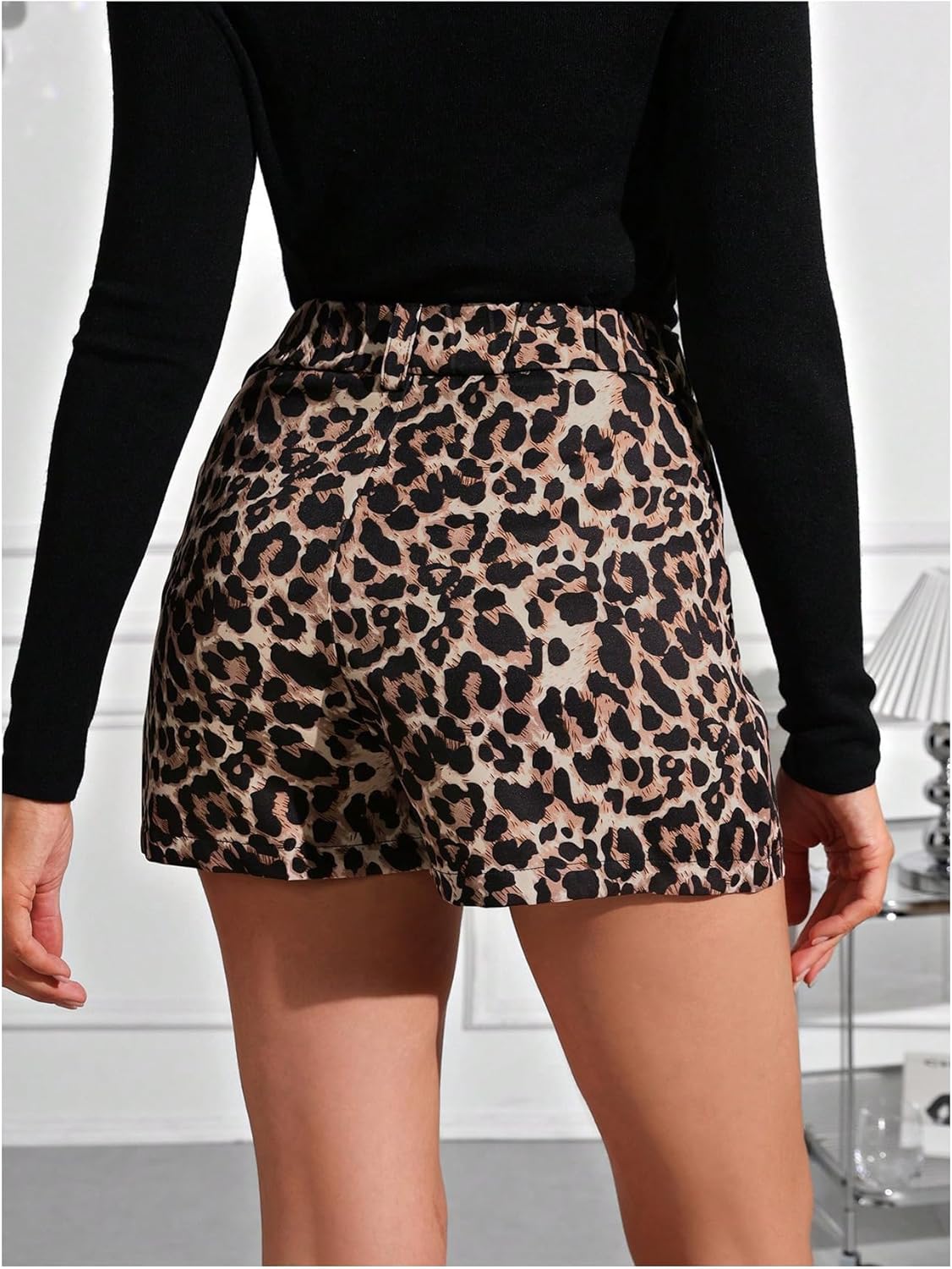 SweatyRocks Women's Leopard Print Shorts High Waisted Straight Leg Casual Summer Shorts - Image 2