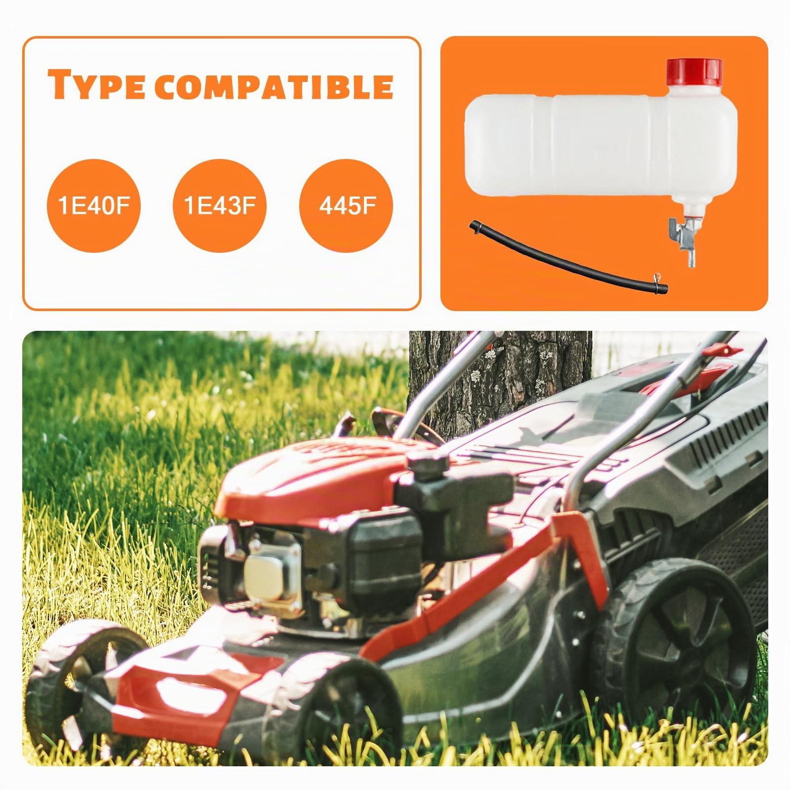 F Fityle Réservoir de Carburant pour Tondeuse, Ensemble de Réservoir de Carburant, Bouteille de Mélange, Pot d'Huile de Moteur à Essence avec Robinet pour 1E40F 1E43F 445F, avec 1 Tuyau d'Huile