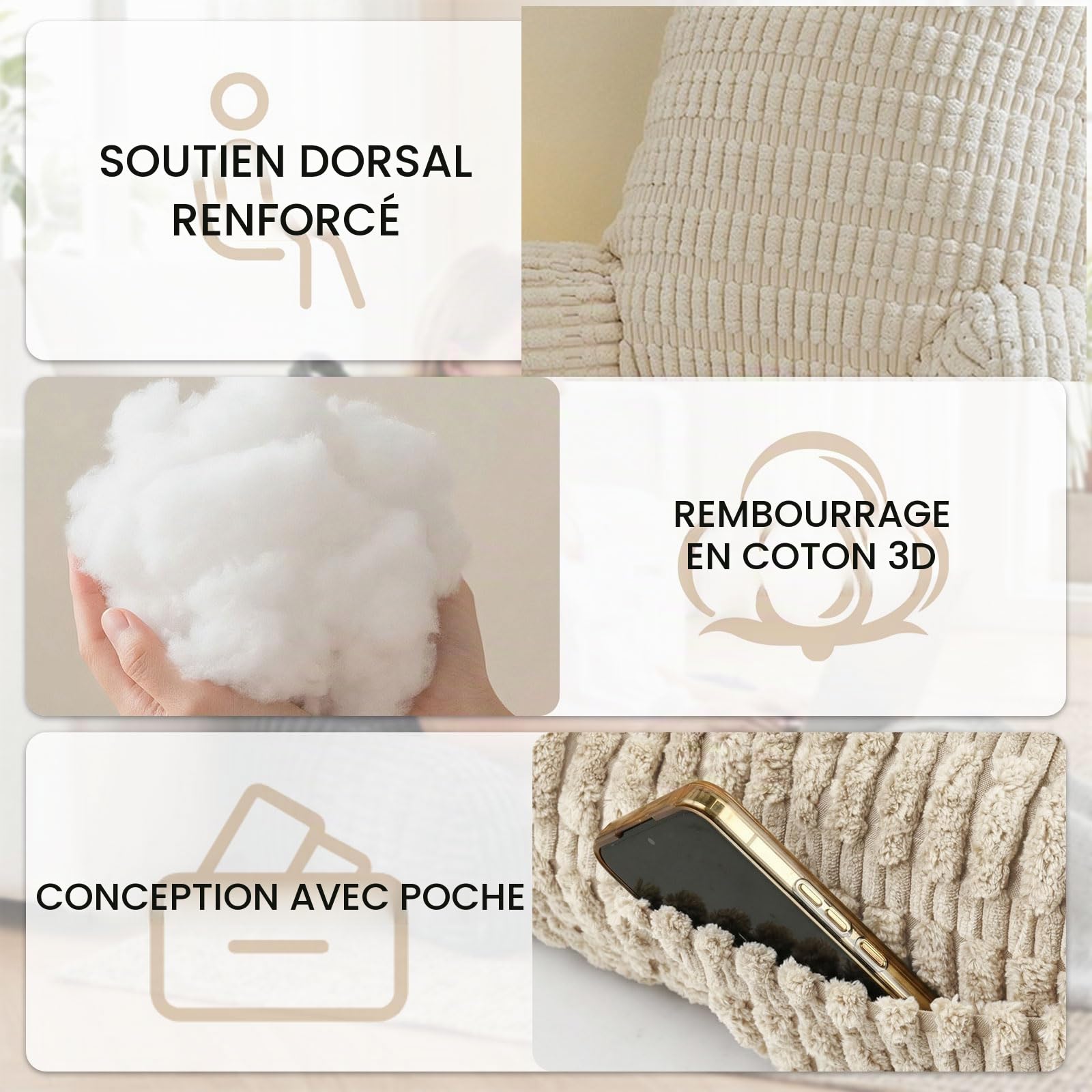 Coussin de Lecture, Coussin de Dossier et Oreiller de Lecture pour Lit et Canapé, Coussin de Soutien Confortable pour s’Asseoir, Lire et Regarder la Télévision