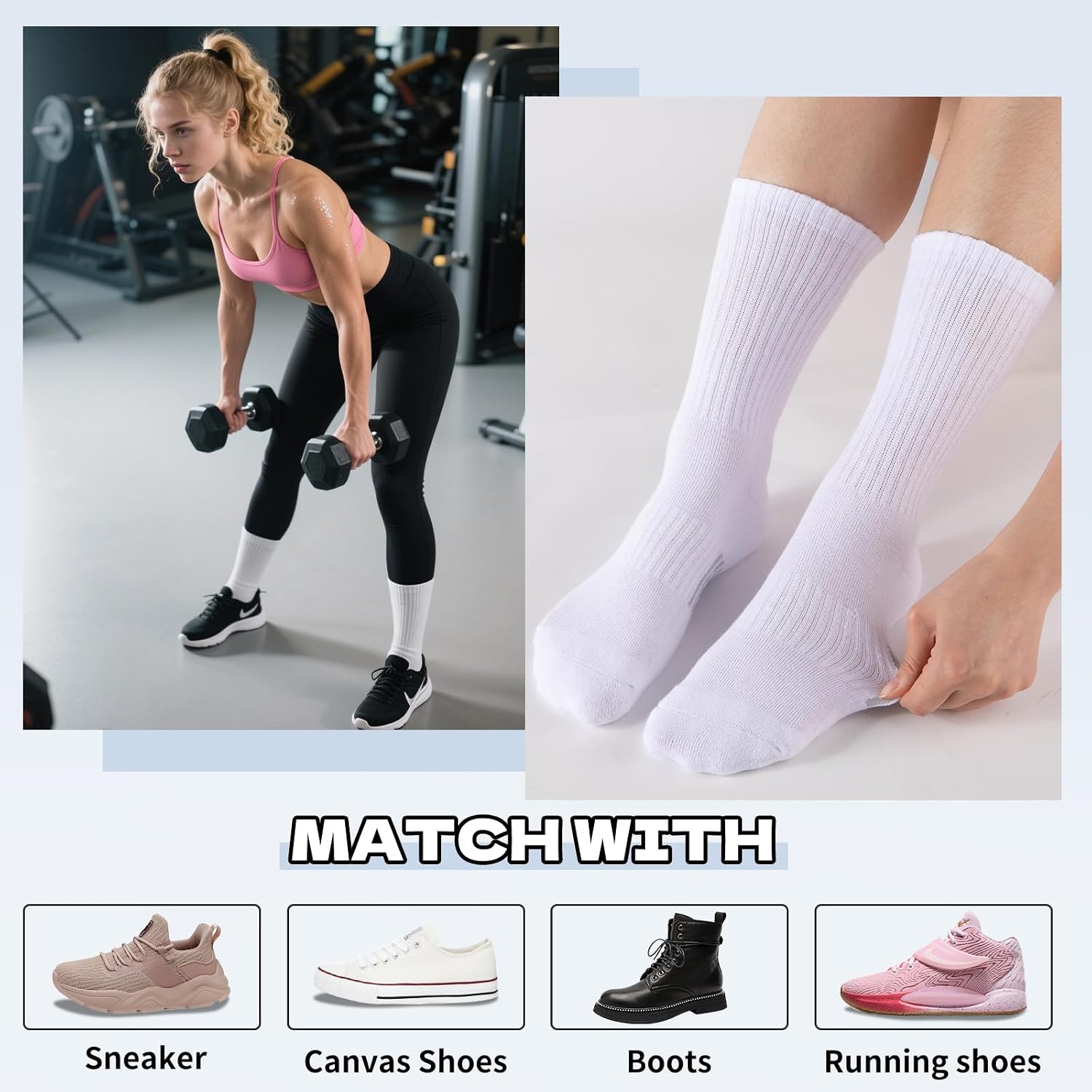 Heatuff Womens Crew Socks Cotton Running Cushion Athletic Calf Long Socks for Women 5 Pairs