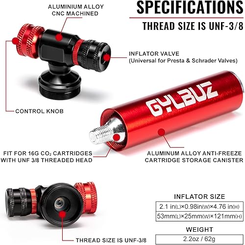 Miniatura 3 de Inflador de neumáticos de bicicleta de CO2 Bomba de bicicleta portátil de Co2 compatible con válvula Presta y Schrader con cartucho de