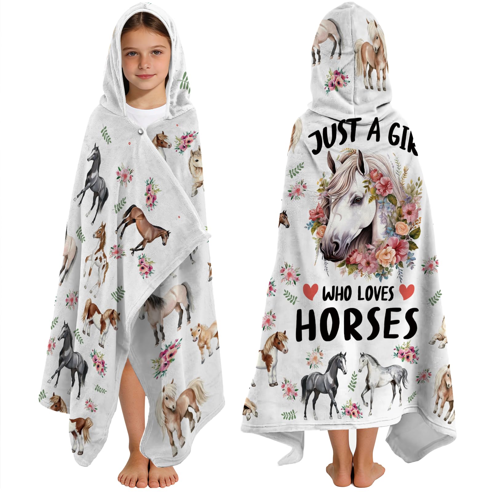 Yasrlvun Horse Hooded Towels for Kids 127x76cm Poncho Towels for Kids Boys Girls Teens Beach Towel for Swimming Pool Horse Wearable Bath Towel
