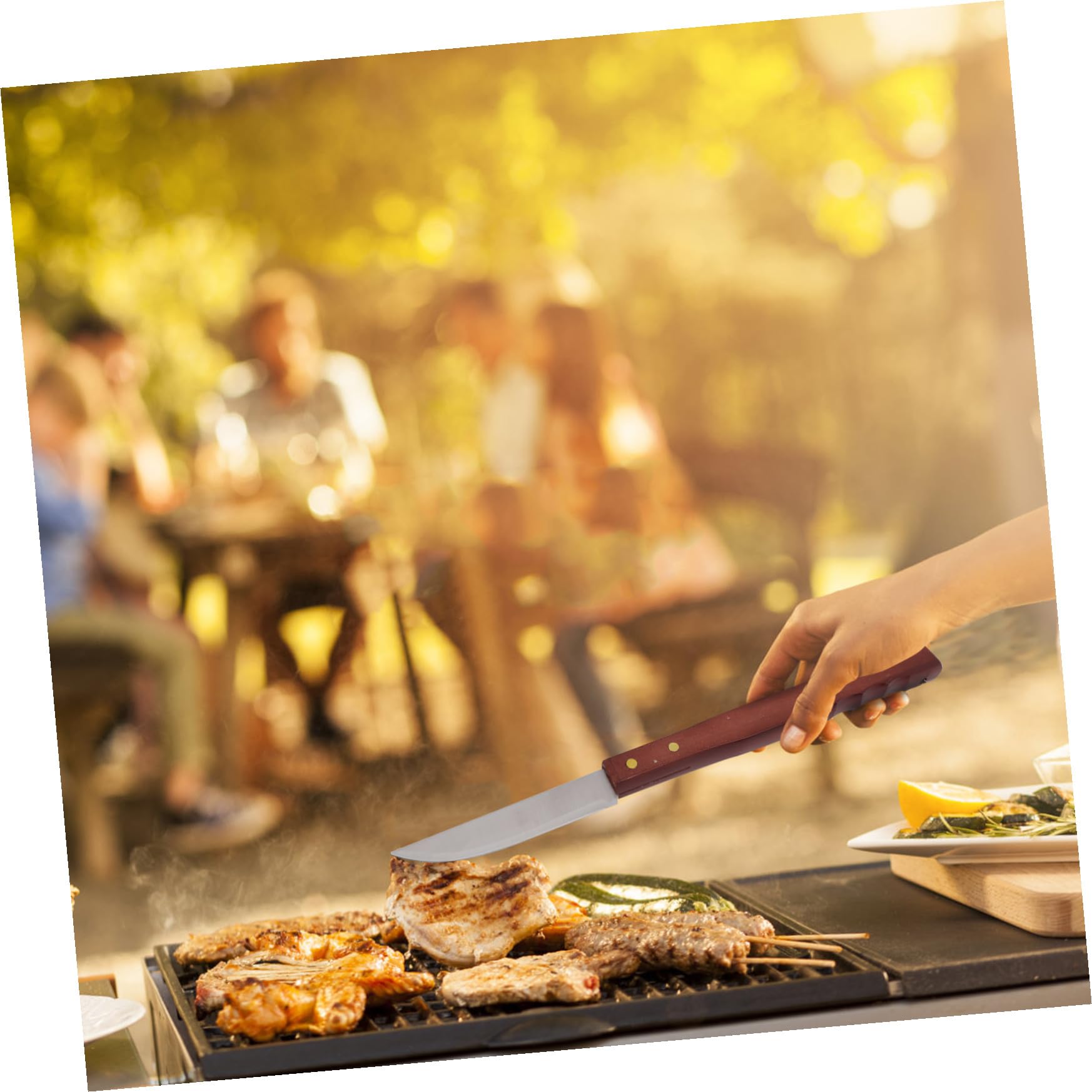 Set Utensili Barbecue Acciaio Inossidabile e Legno Nero | Borsa Inclusa, Design Compatto Cinghie di Fissaggio, Guanto Termoresistente per Festa All'aperto