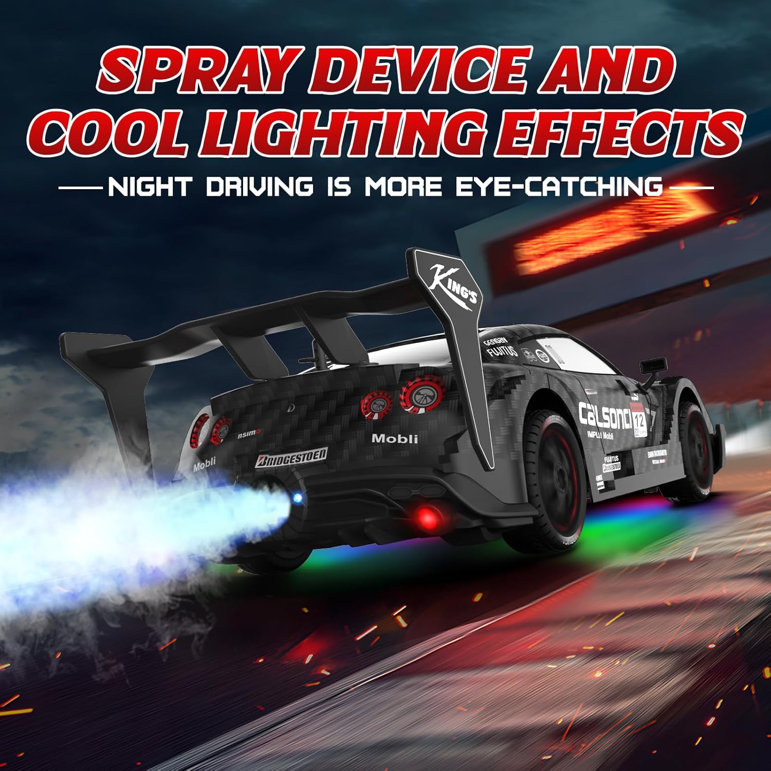 Remote Control Car RC Drift Car 1:16 Scale 4WD RC Vehicle with LED Lights 2.4GHz 30km/h RTR High Speed Racing Sport Toy for Adults Boys Girls Kids Gift 2Pcs Rechargeable Battery