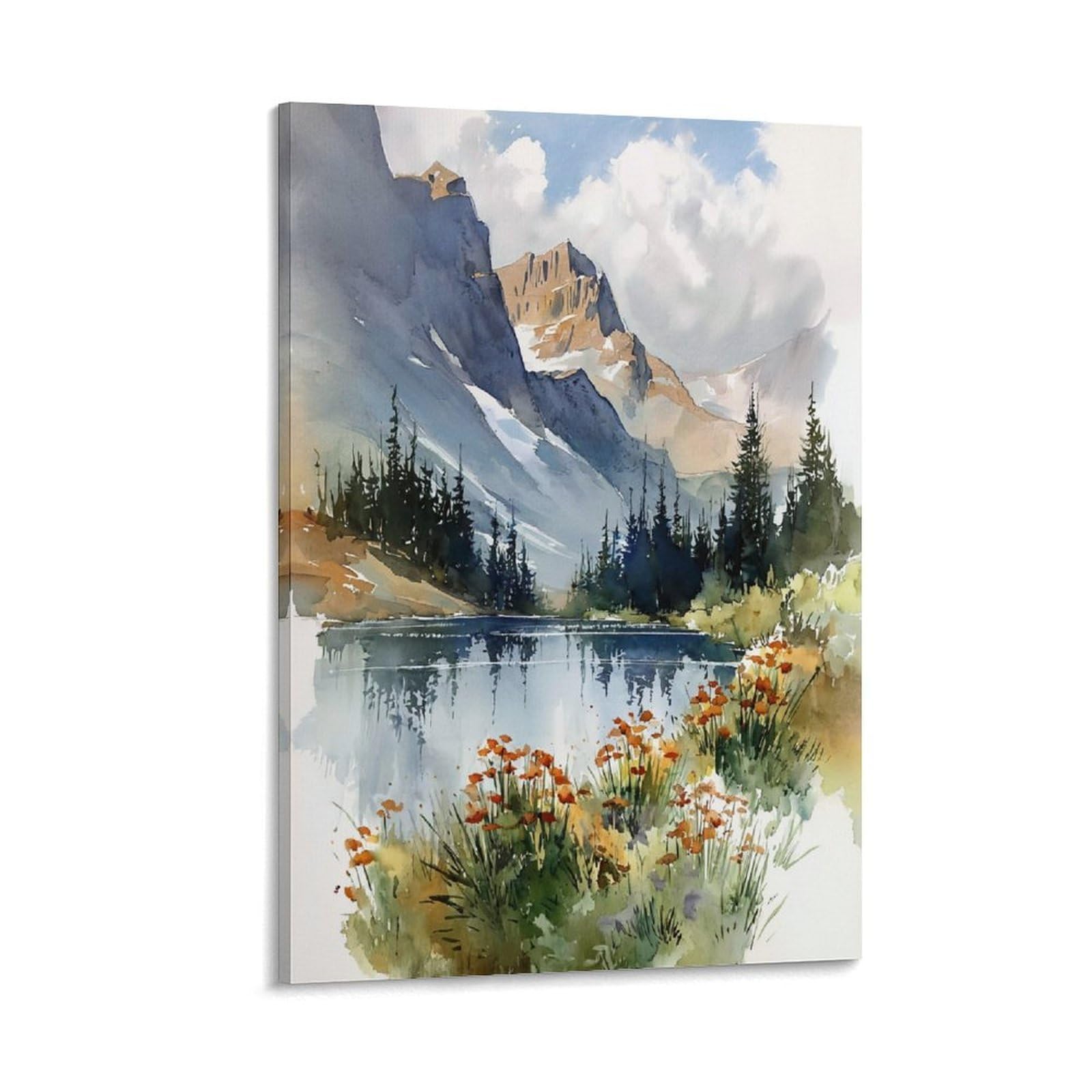 XWYMXZ Banff Watercolor Painting Canadian Rocky Mountain Poster 20x30inch(50x75cm) Vintage Watercolor Canvas Art