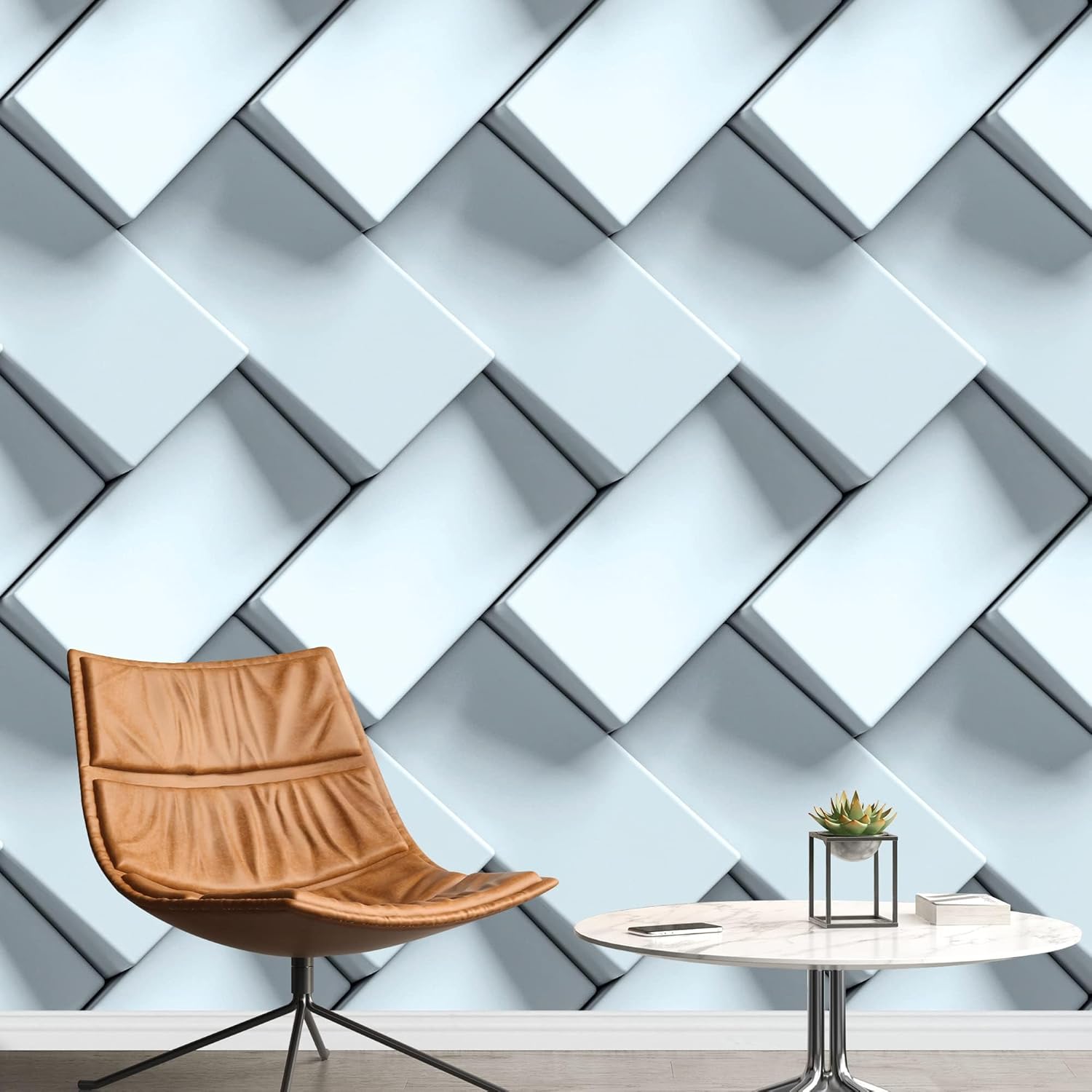 Solid Geometry Wall Mural, Visual Impact 3D Print Peel and Stick Self-Adhesive Wallpaper Removable Wall Decor Sticker for Living Room Bedroom TV and Sofa Background,98"WX69"H