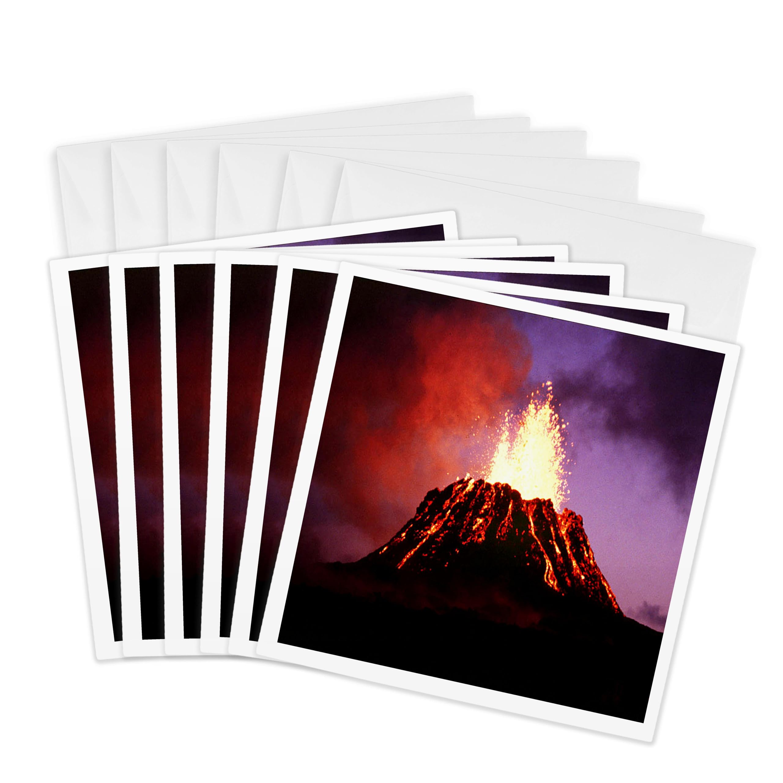 3dRose gc_8120_1 6 x 6-Inch "Hawaii Volcano Eruption at Night" Greeting Card (Pack of 6)