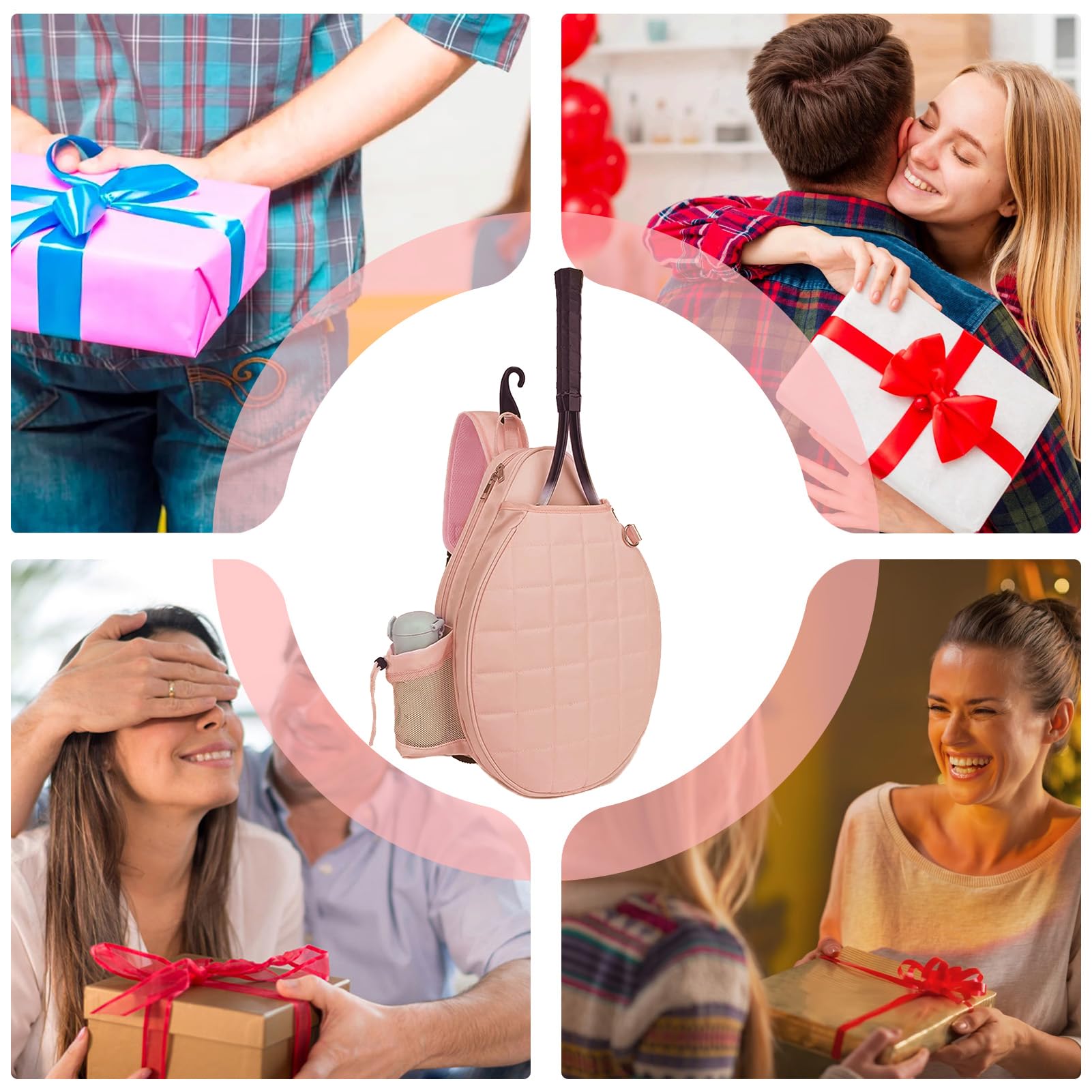 Borsa da Tennis da Donna Con Manico Superiore, Porta Bottiglia d'Acqua e Gancio - Borsa a Tracolla Stampata Con Griglie sul Petto
