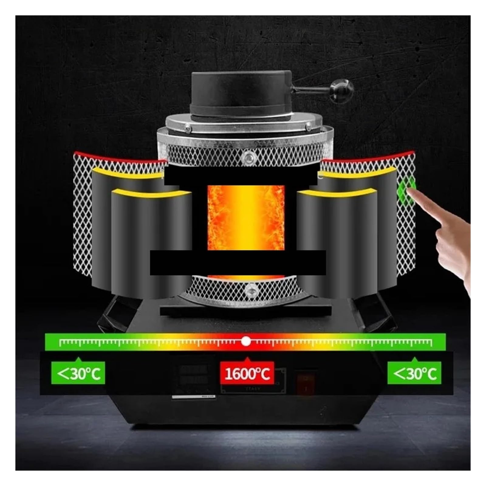 Piec Do Topienia Złota 1500 W, 1-3 Kg, Elektryczny Z Tyglem I Formą Wlewkową, Zestaw Pieca Srebra, Tygiel Bezpieczne i wydajne ogrzewanie metalu(Enhanced,2KG)