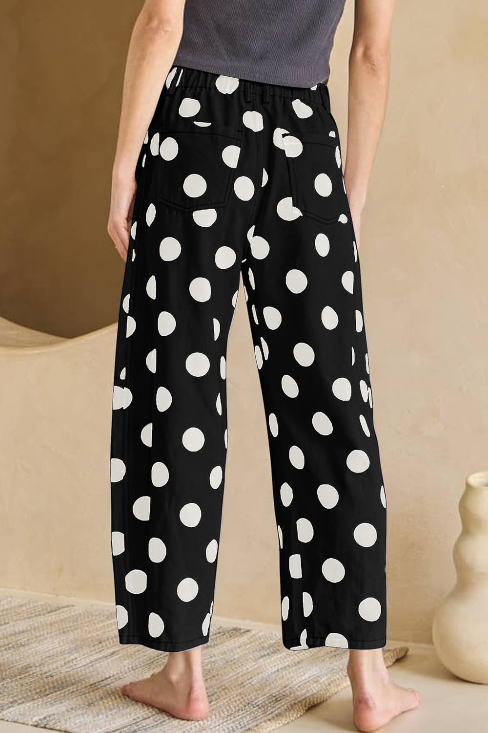 chouyatou Women's Boho Polka Dot Floral Wide Leg Jeans Y2k Baggy Barrel Jeans High Waisted Denim Palazzo Pants