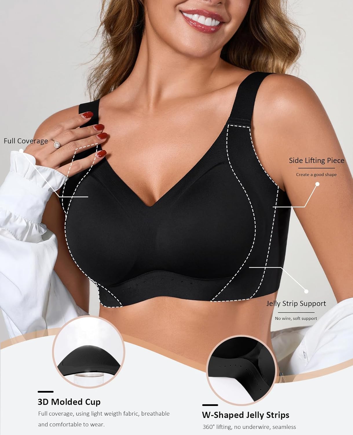 GLNEGE Womens Seamless Wireless Push Up Supportive Bra Comfortable No Underwire Full Coverage Jelly Lift T-Shirt Bras - Image 4