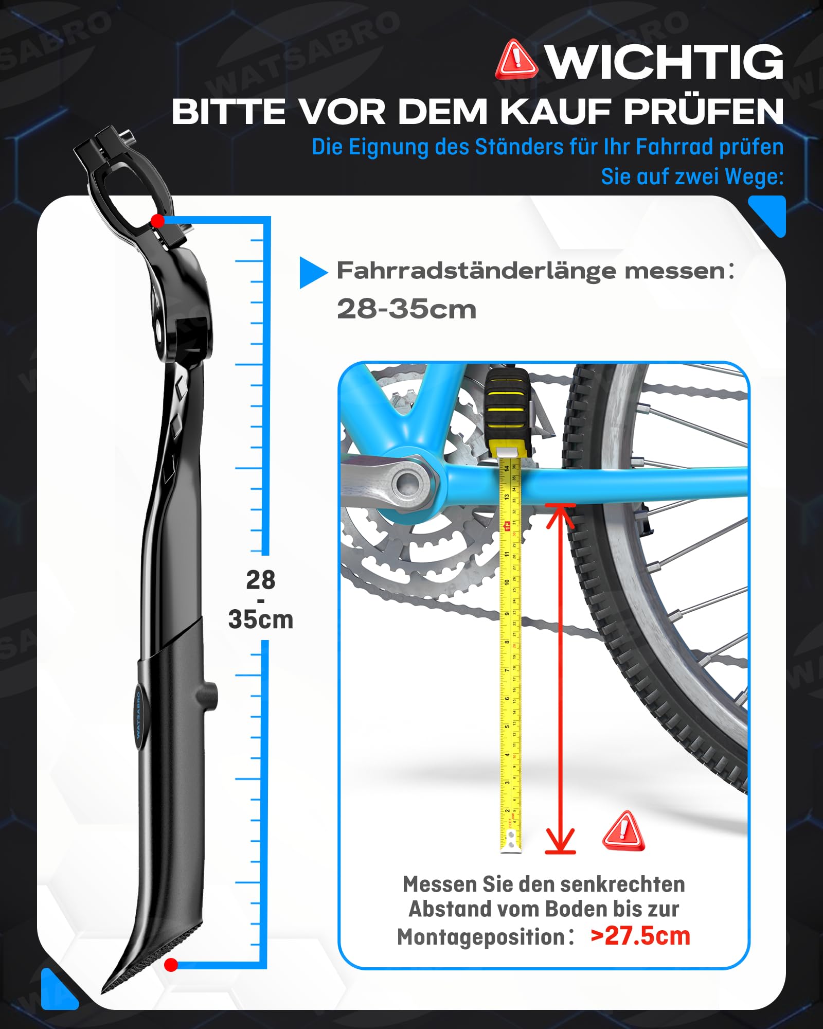 WATSABRO Soporte para bicicletas de 24 – 29 pulgadas, altura ajustable, pies de goma antideslizantes punteados, carga máxima de 35 (Pro+ 45) kg, soporte para bicicletas de ciudad, bicicletas de