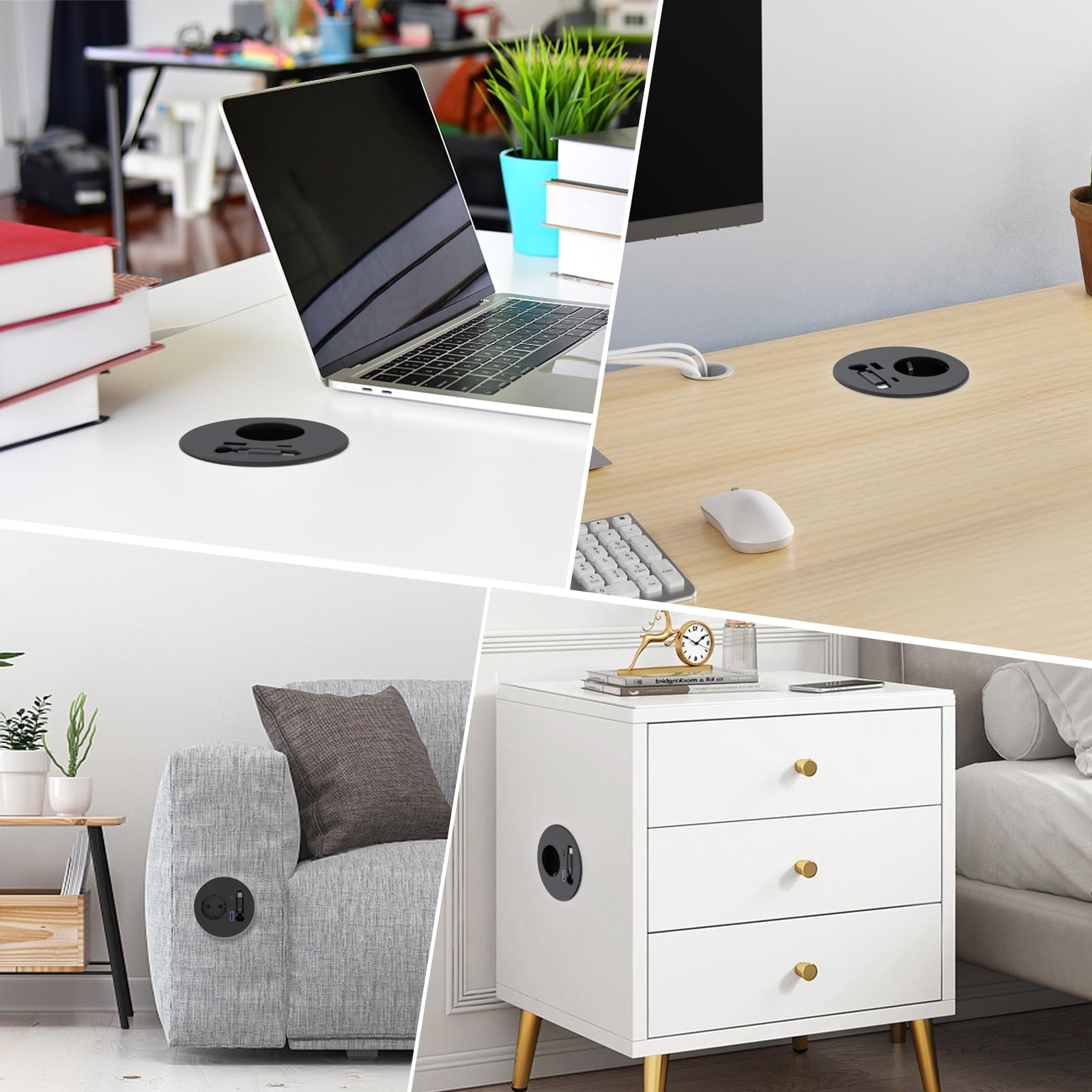 Einbausteckdose mit einziehbarem USB-C-Kabel für Schreibtisch