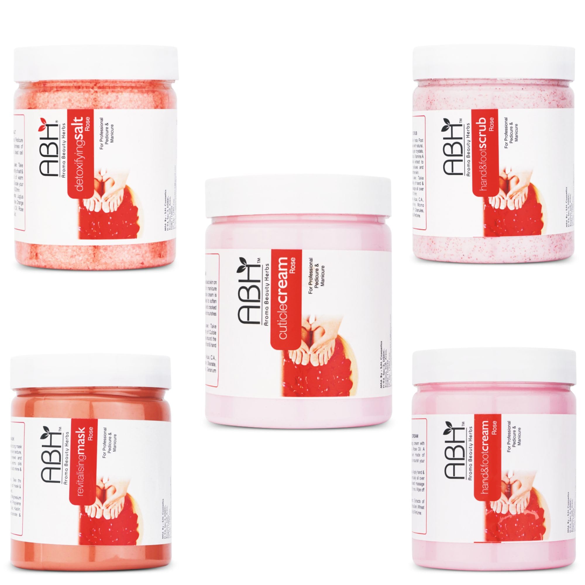 ABH Professional Rose Manicure & Pedicure Spa Kit – Complete 5-Step Hand & Foot Care System – Includes Detoxifying Salt, Exfoliating Scrub, Hand & Foot Cream, Cuticle Softening Cream & Revitalizing Mask – Nourishes, Softens, Brightens & Rejuvenates Skin – Ideal for Salon & At-Home Use – 5 x 500g Jars-image-18
