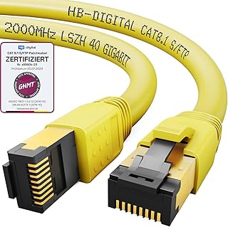 HB-DIGITAL Cable de red LAN CAT 8, 0,5 m, AWG 24 S/FTP LSZH 40 Gbps 2000 MHz, certificado GHMT, cobre puro con conector RJ45 chapado en oro para conmutador, router, módem, PC, color amarillo