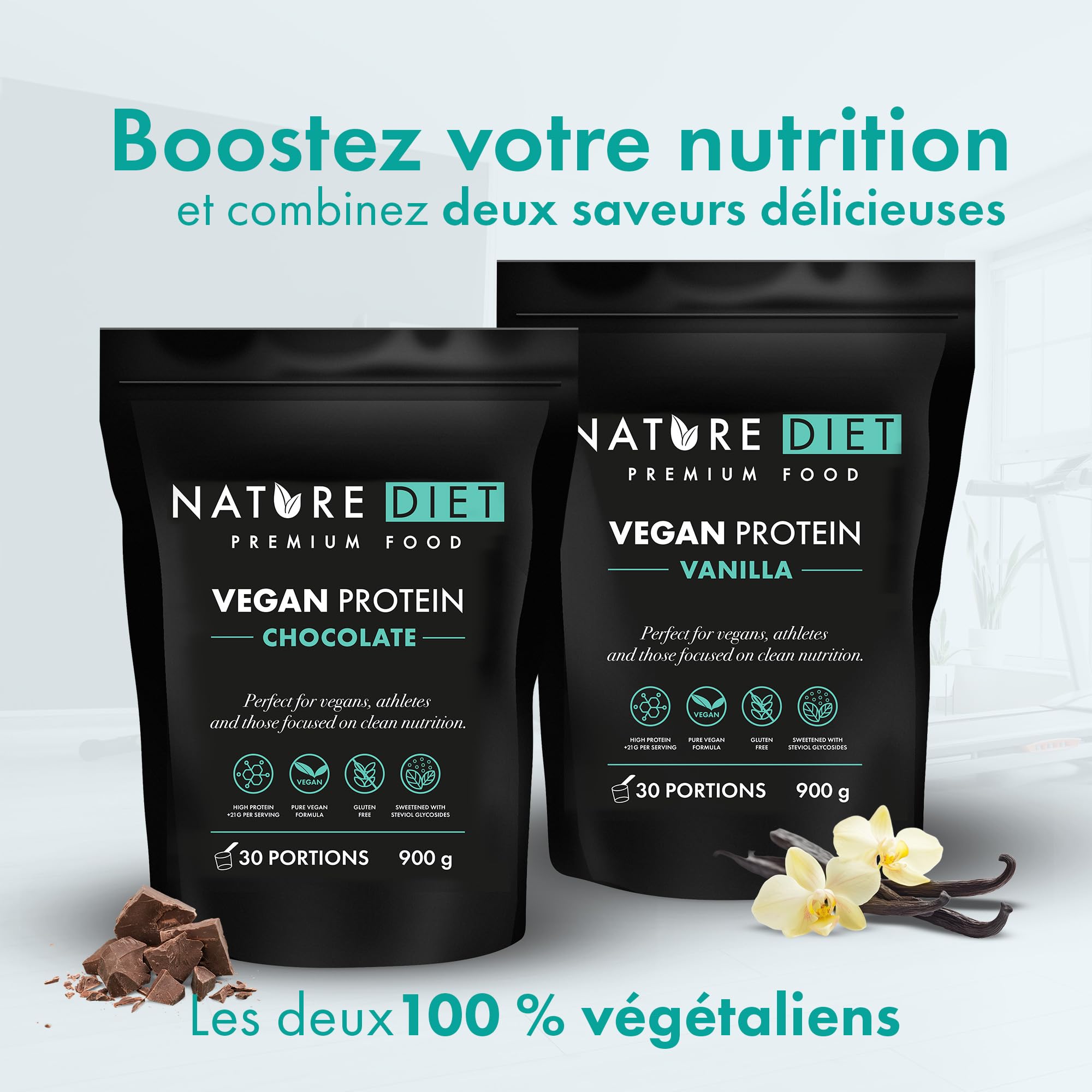 Nature Diet Protéine Végane Chocolat | 900 g | Riche en Protéines | 21 g de Protéines par Portion | 30 Portions | Mélange Pois & Chanvre | Formule Saine, Végétale & Sans Gluten