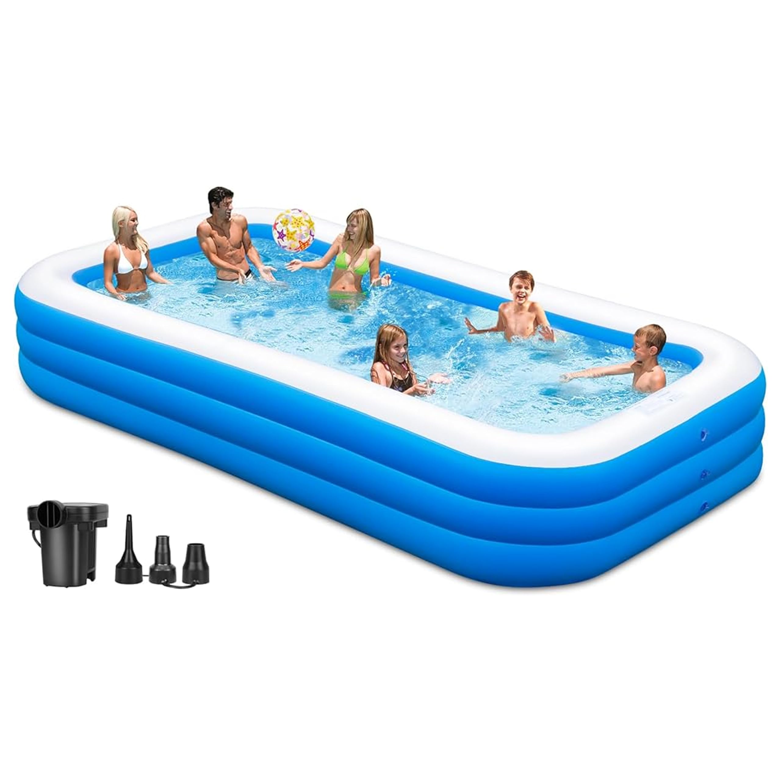 Inflatable Swimming Pool for Kids and Adults with Pump, (250x140x52cm) Extra Large Family Pool for Backyard Garden