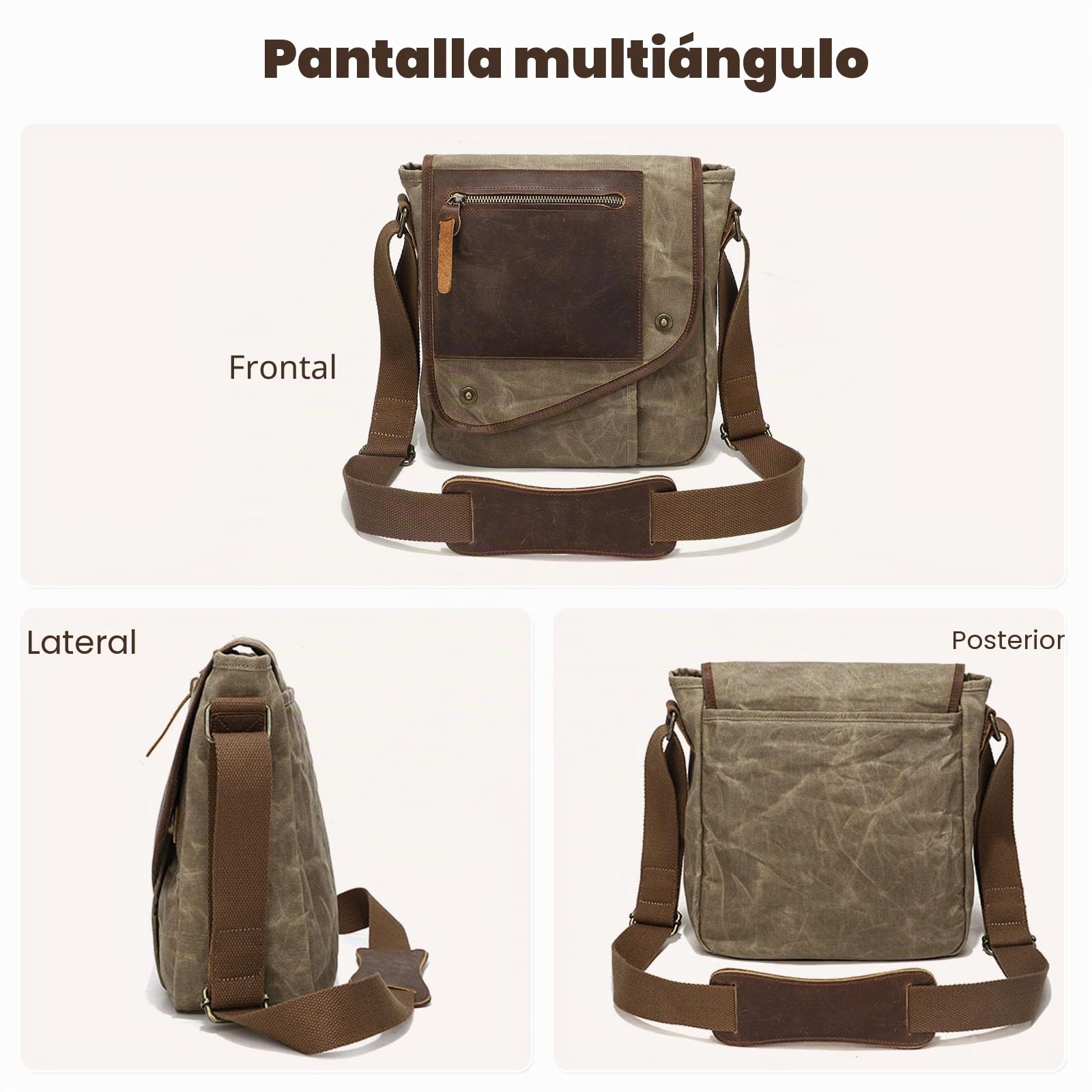 FANDARE Retro Bandoleras Hombre Bolso Hombre Bandolera Bolsos Hombres Bolsos Bandolera Bolsos Cruzados Bolso de Hombro Bolsa Tote para Negocios Trabaja Universidad Viaje Messenger Bag Caqui