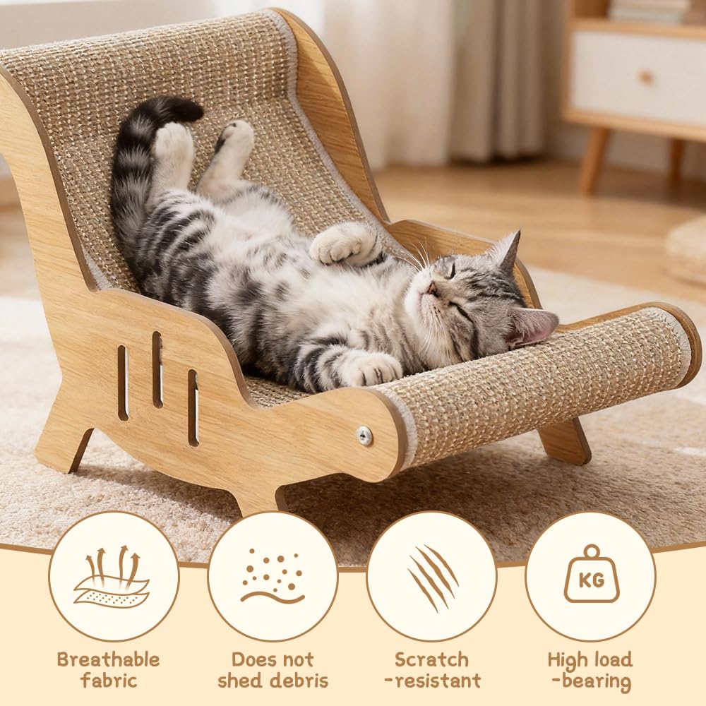 Chaise en Sisal pour Chat, 2-en-1 Chaise Longue pour Chat Peut Dormir et Aiguiser Ses Griffes, Grattoir en Sisal, Chai-se de Plage pour Ch-at, Lit en Si-sal pour Ch-at, pour Petits Animaux