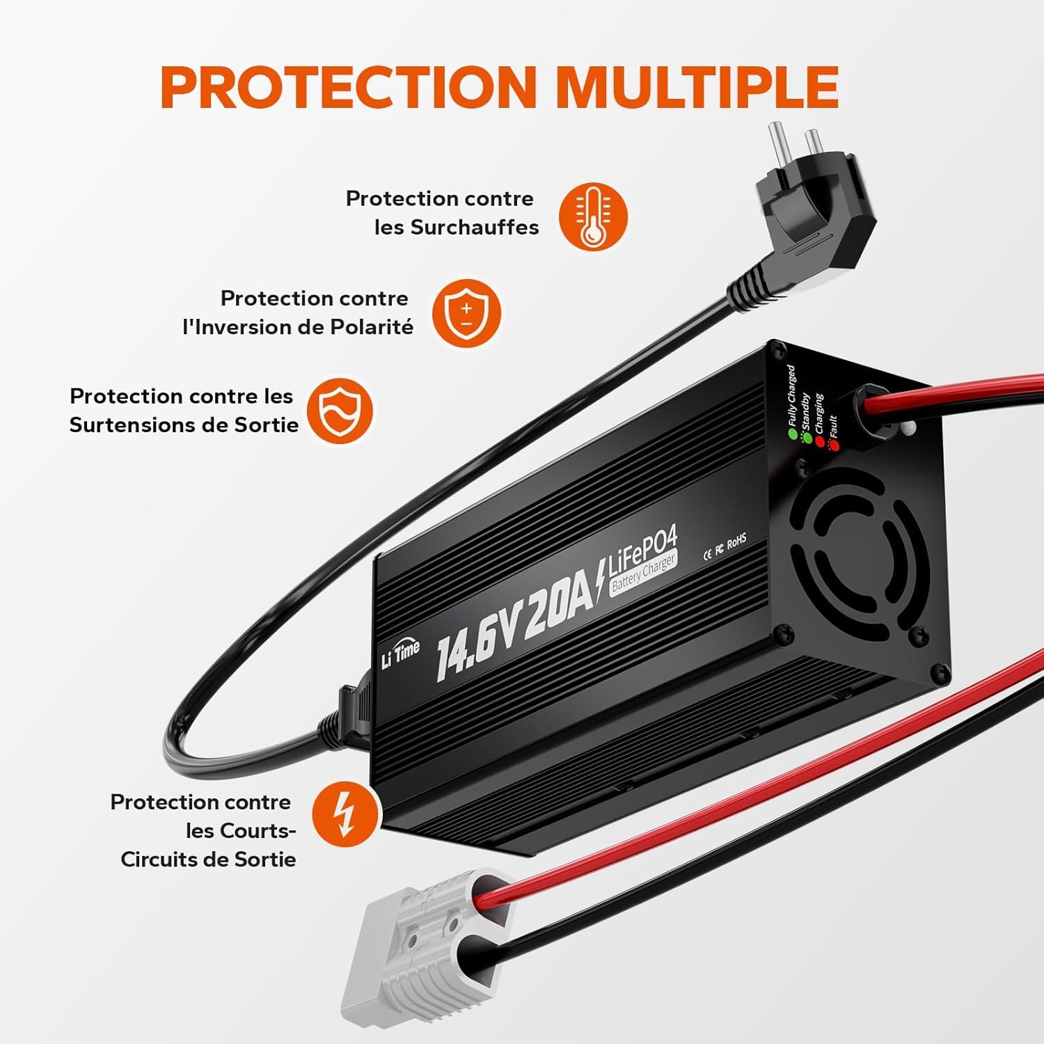LiTime Batterie Lithium 12V 140Ah Bluetooth H190 avec 14,6V 20A Chargeur pour Camping-Car, AC-DC Chargeur avec Connecteur Anderson, Max. 15000 Cycles, Énergie 1920Wh, Idéale pour Camper Van, Fourgon