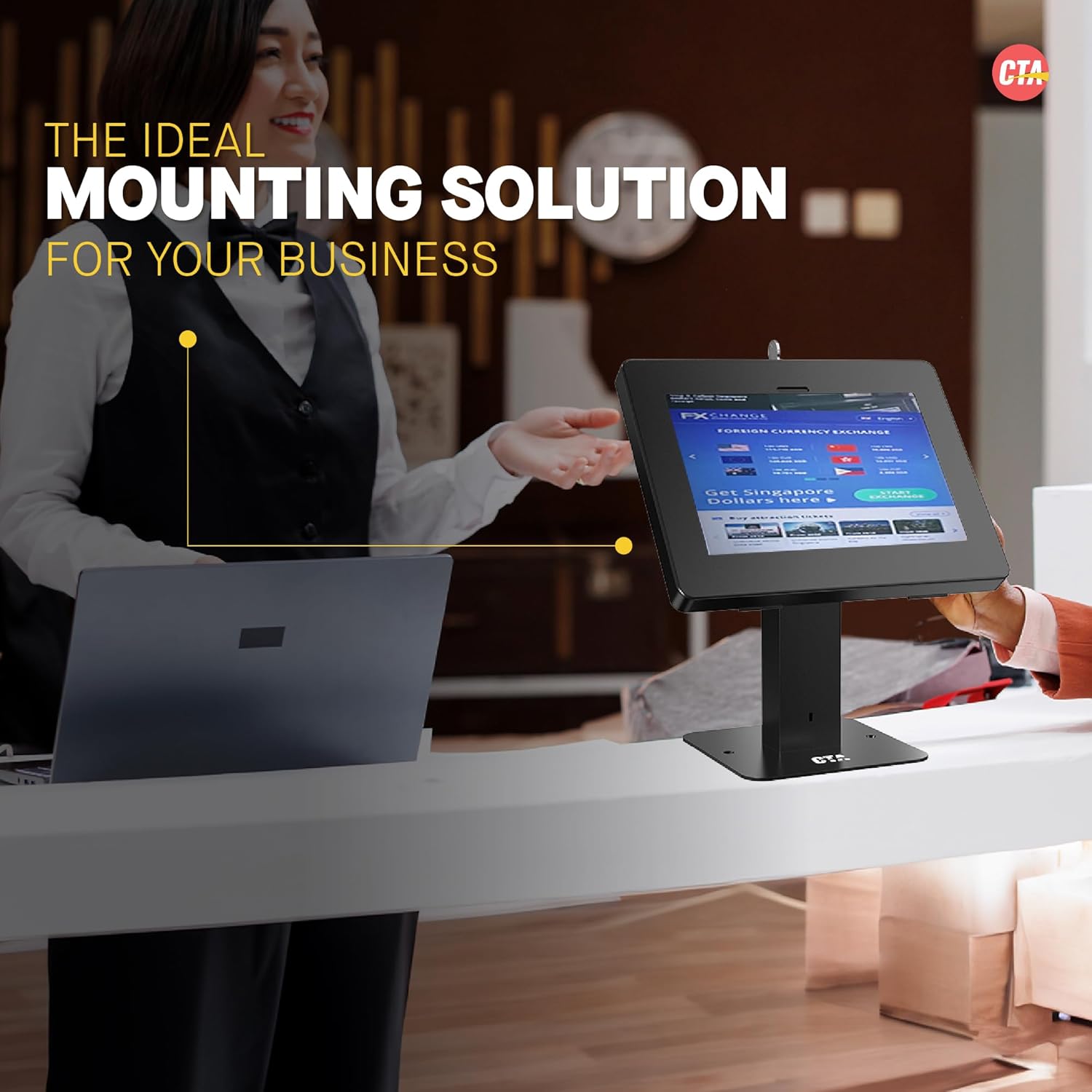 Sleek Rotating POS Desk Mount with Security Enclosure for iPad 10th Gen A16, iPad Air 11" M3 & M2, Pro 11", Galaxy Tab A7 & More - Black (PAD-RSDMB)