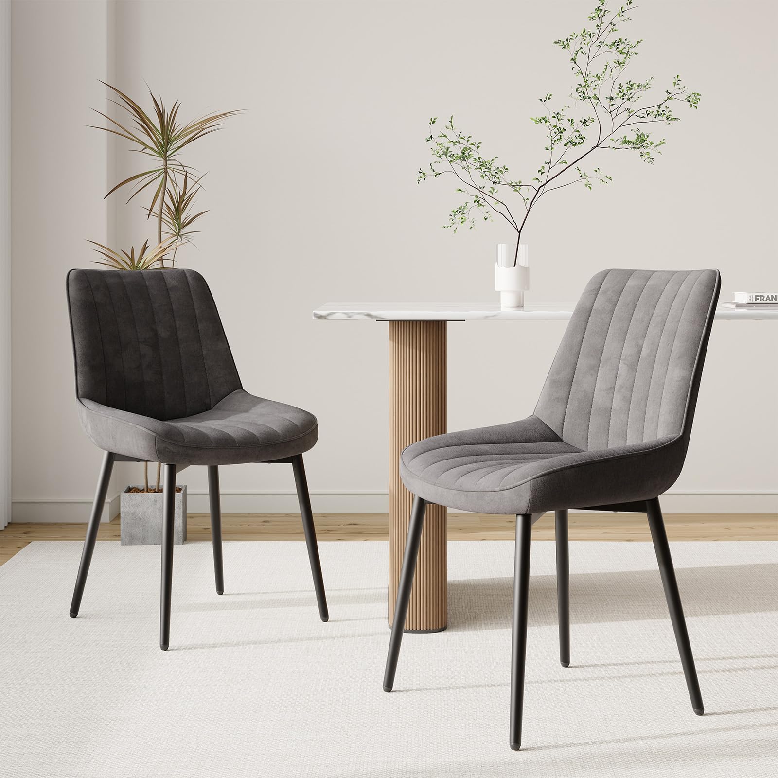 COLAMY Samt Esszimmerstühle 4er Set – Gepolsterte Stühle für Esszimmer & Küche mit Metallbeinen, Dickem Sitzpolster & Rutschfesten Füßen, Grau
