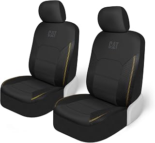Cat FlexHybrid Car Seat Covers, Black Premium Faux Leather + Mesh Seat Covers for Cars Trucks SUV, Universal Fit Car Seat Covers Front Seats Only, Automotive Interior Covers, Ideal Truck Seat Covers