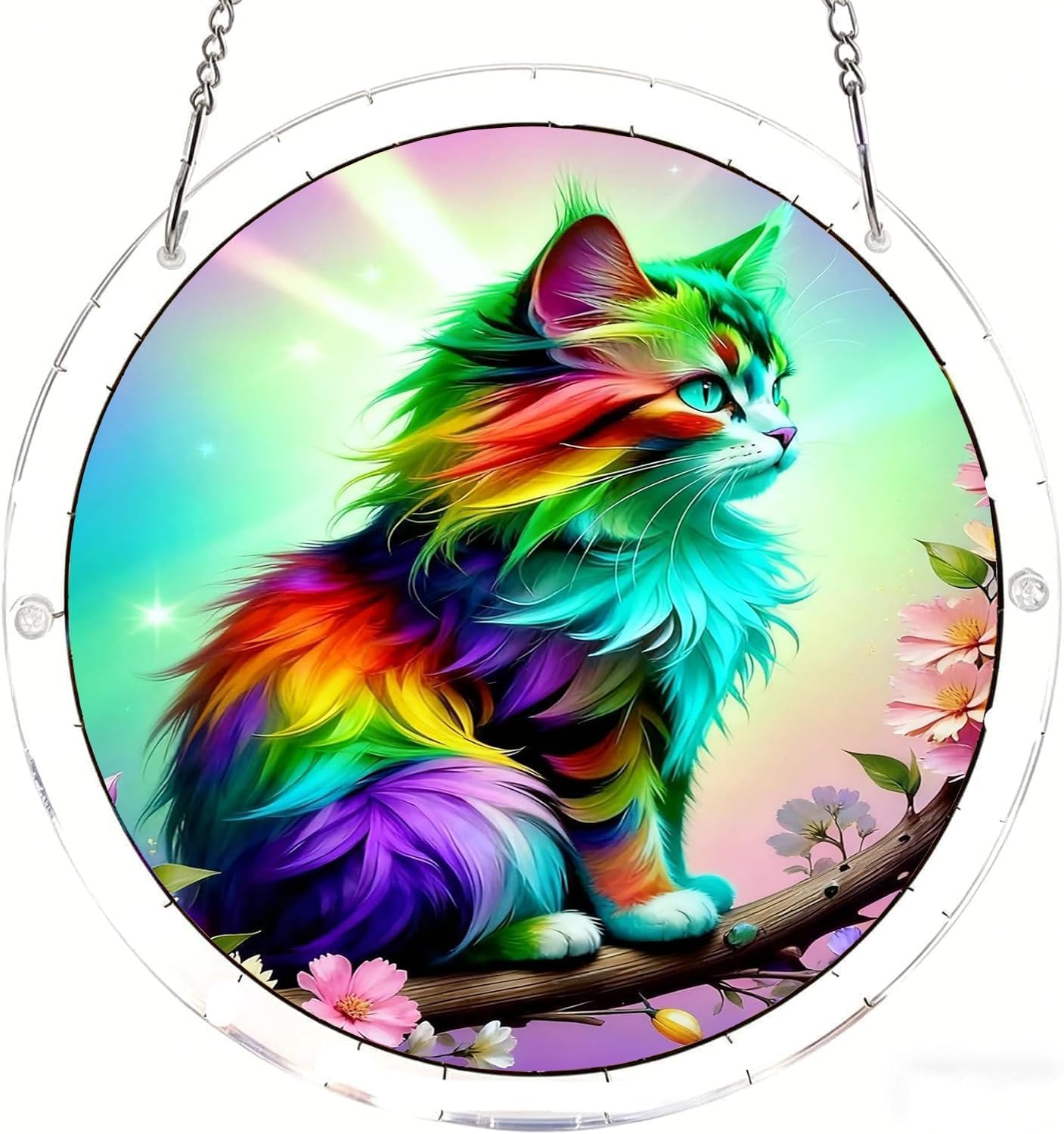Rainbow Cat Acrylic Jigsaw Puzzles Suncatcher, 8.9 Inch Window Hanging Suncatcher Acrylic Puzzle, DIY Home Decor Art Gift