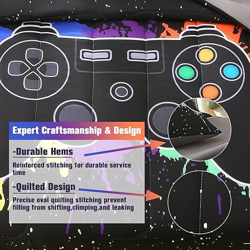 Miniatura 7 de JQinHome Juego de edredón de tamaño individual para niños y niñas, ropa de cama de 6 piezas en una bolsa, ropa de cama de videojuegos 3D de
