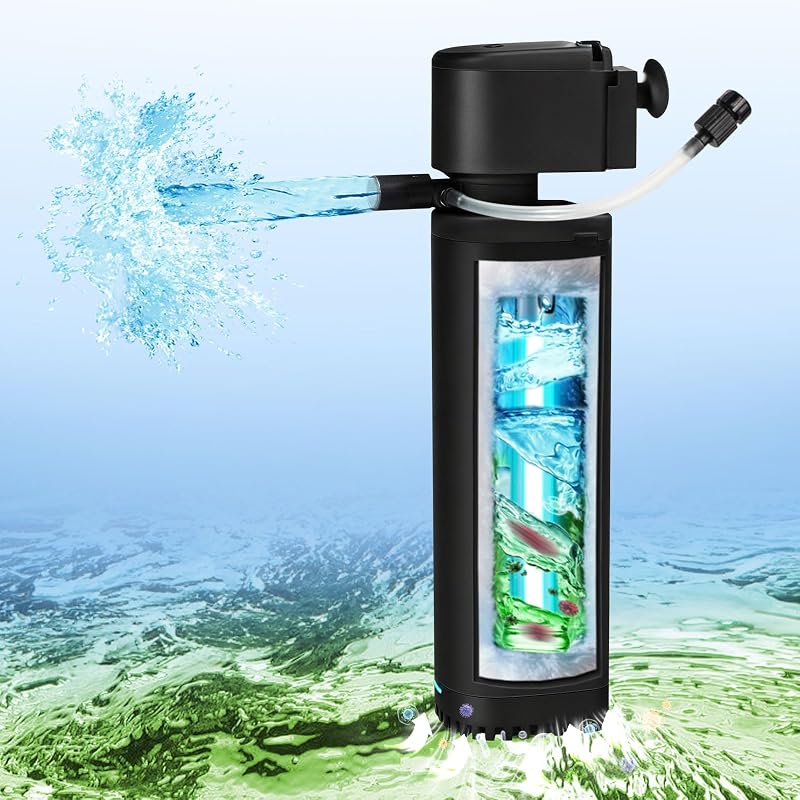 Filtro interno para aquário com luz UV e bomba submersível TARARIUM CTUV-S9F, 500 GPH, 7 W, para 55–200 galões