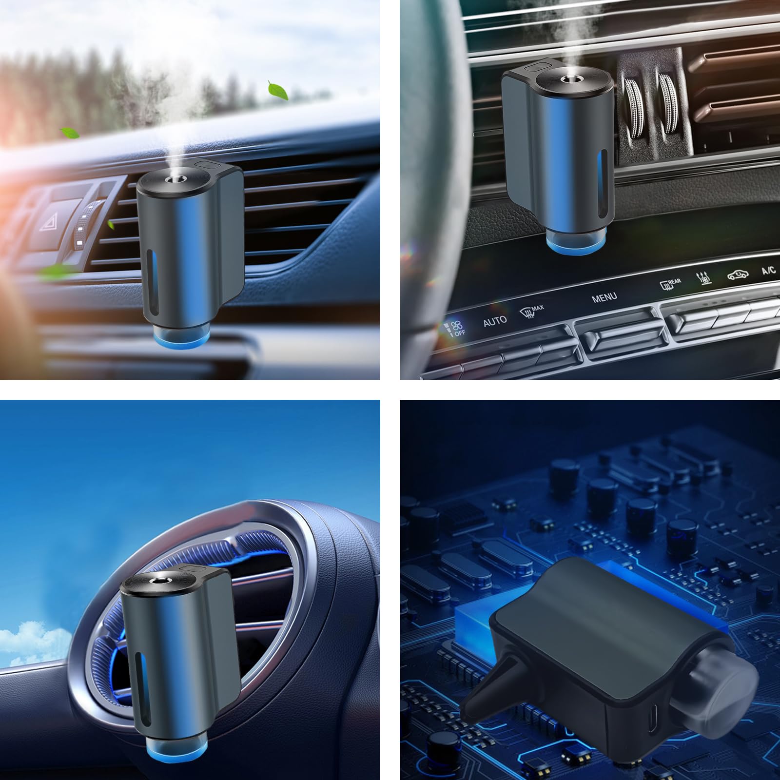 Smart Air Freshener Car,Portable Car Vents Smart Car Aromatherapy,Car Aromatherapy Machine Rechargeable,with 6pcs Aromatherapy Oil, Car Air Freshener Diffuser Grey (6Scents)