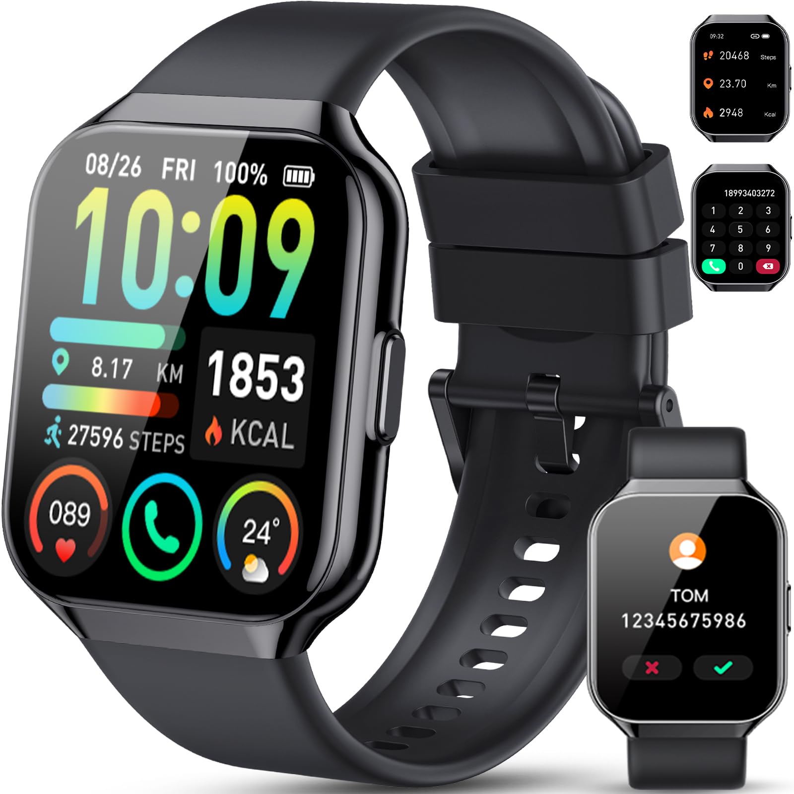 Gerafame Smartwatch Uomo Donna, 1.96" Orologio Fitness Donna Uomo con Effettua Risposta Chiamate, 112+ Sportive Smart Watch,Contapassi/Cardiofrequenzimetro, IP68 Impermeabile per Android iOS