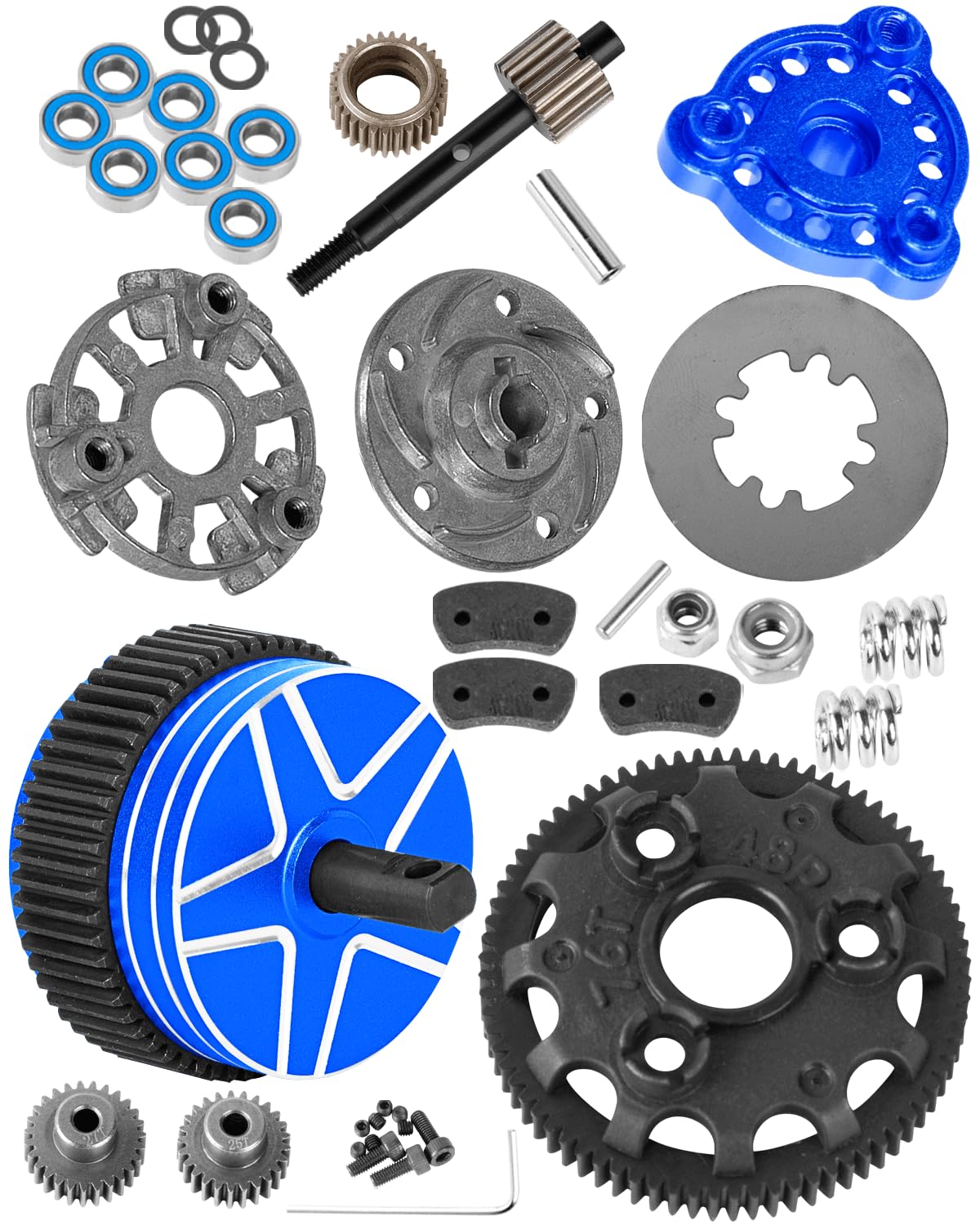 RCHuiWow RC Gears Upgrades Part for 1/10 Slash/Stampede/Bandit/Rustler 2WD VXL,Diff Transmission Gear &48P 76T w/25T 27T Pinions &Pressure Plate &Slipper Clutch &Slipper Rebuild Kit Hops Up,Navy Blue