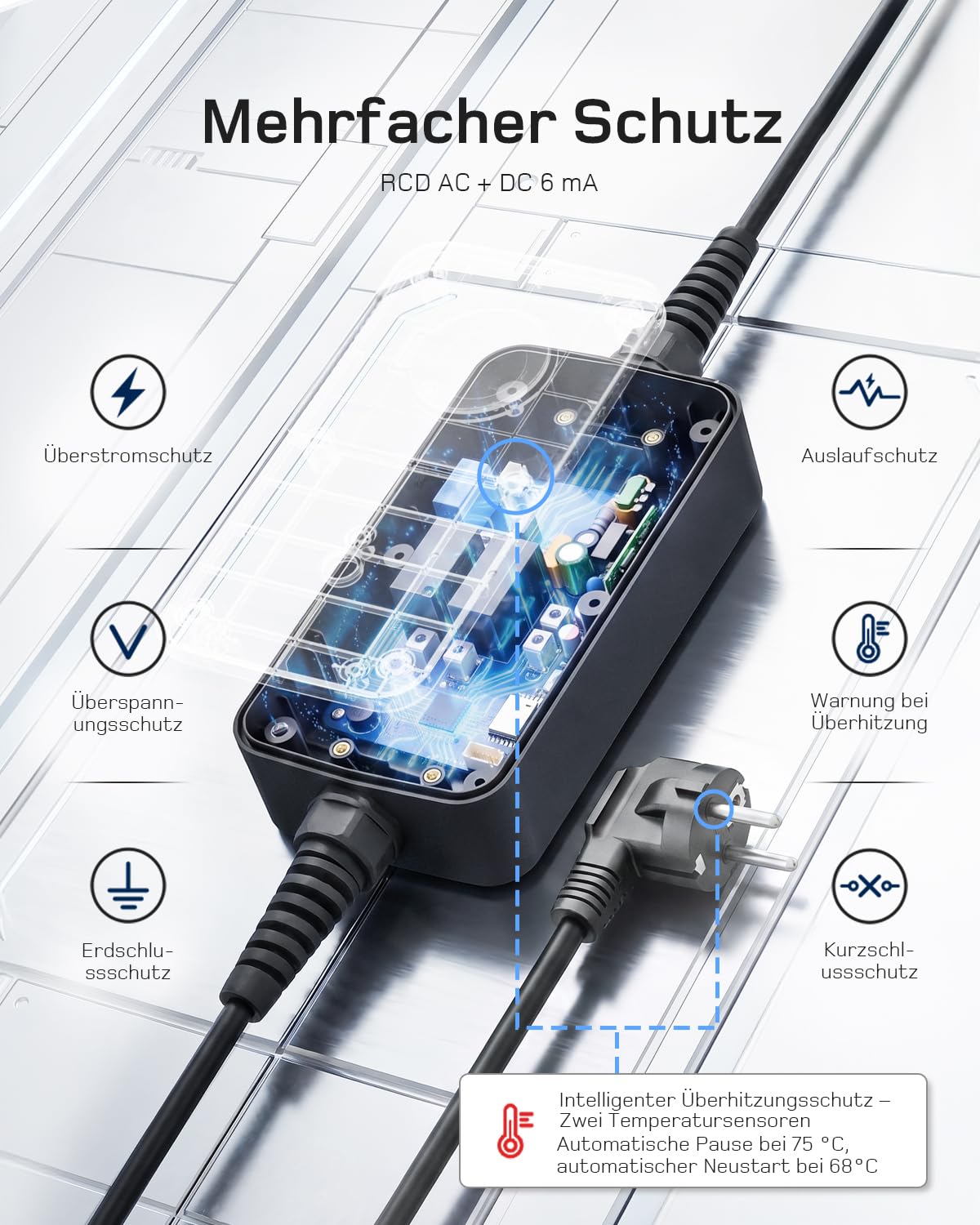 dé 3,7kW Typ 2 Ladekabel Schuko mit APP, EV Charger mit 10m Kabel, 6-16A | 11,5 m Kabel & Intelligente APP Steuerung, 6-16A Einstellbarer Ladestrom, IP65-Schutz, für Typ 2 EVs & PHEVs