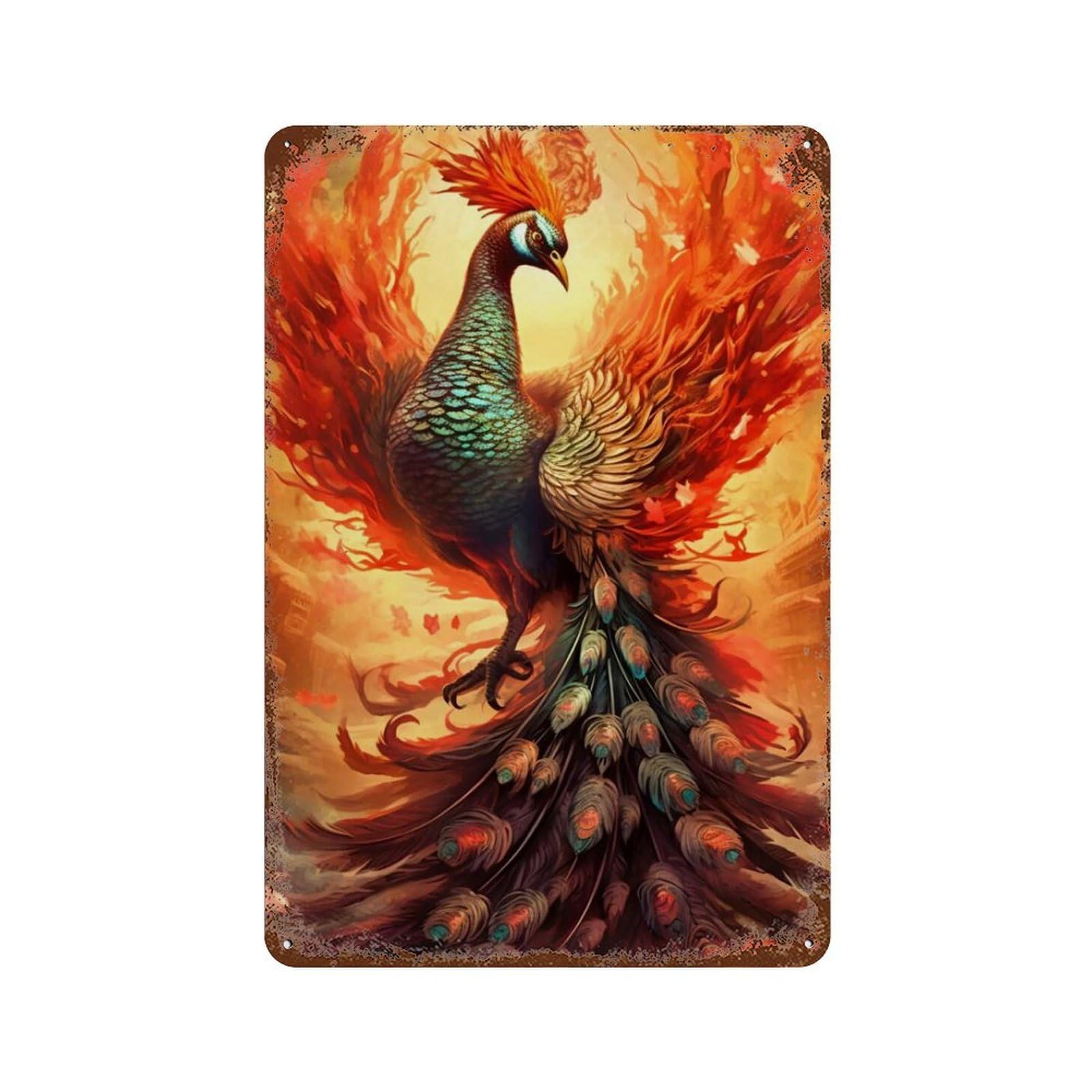 Retro Metal Sign with Phoenix Rising Mythical Firebird Artwork -2 Design 11.8"x7.9", for Pub, Kitchen And Man Cave Decor, Rustic Home Decor