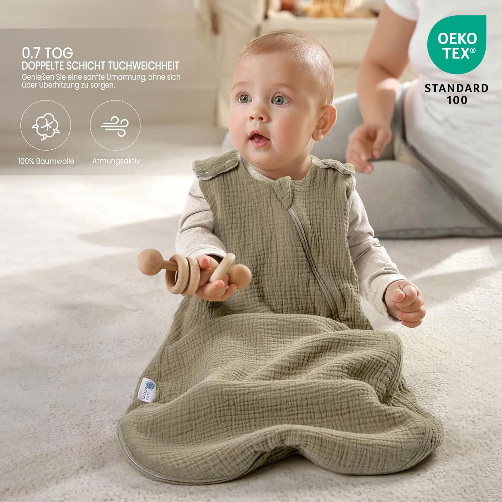 lulumoon Gigoteuse bébé de 3 à 9 Mois : Gigoteuse en Mousseline pour garçons et Filles ; Gigoteuse bébé en Coton pour Chambre d'enfant de 70 cm, Toute l'année