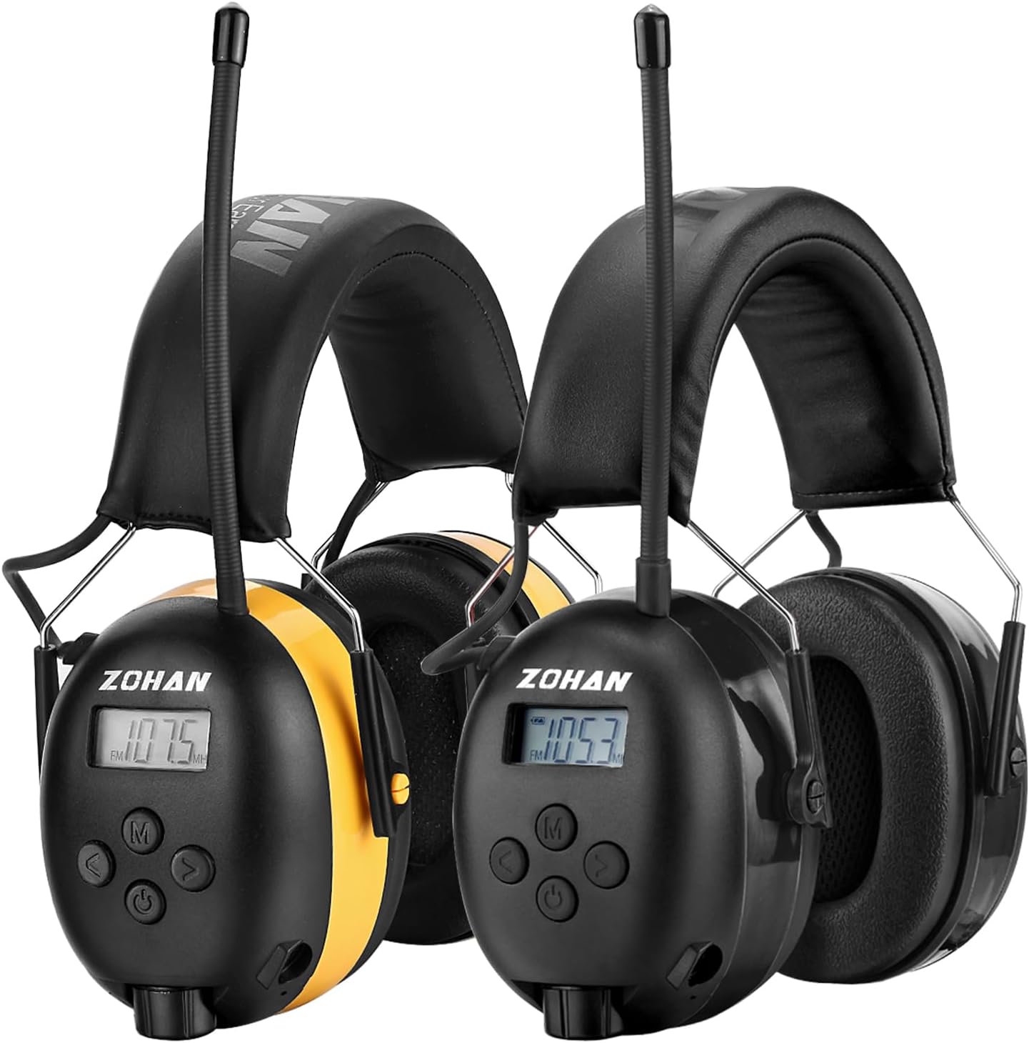 ZOHAN 033 Bluetooth 5.0 AM FM Radio Headphones EM042 AM/FM Radio Headphone with Digital Display 2 PACK 25dB NRR Hearing Protection for Mowing Lawn (033BT+042)