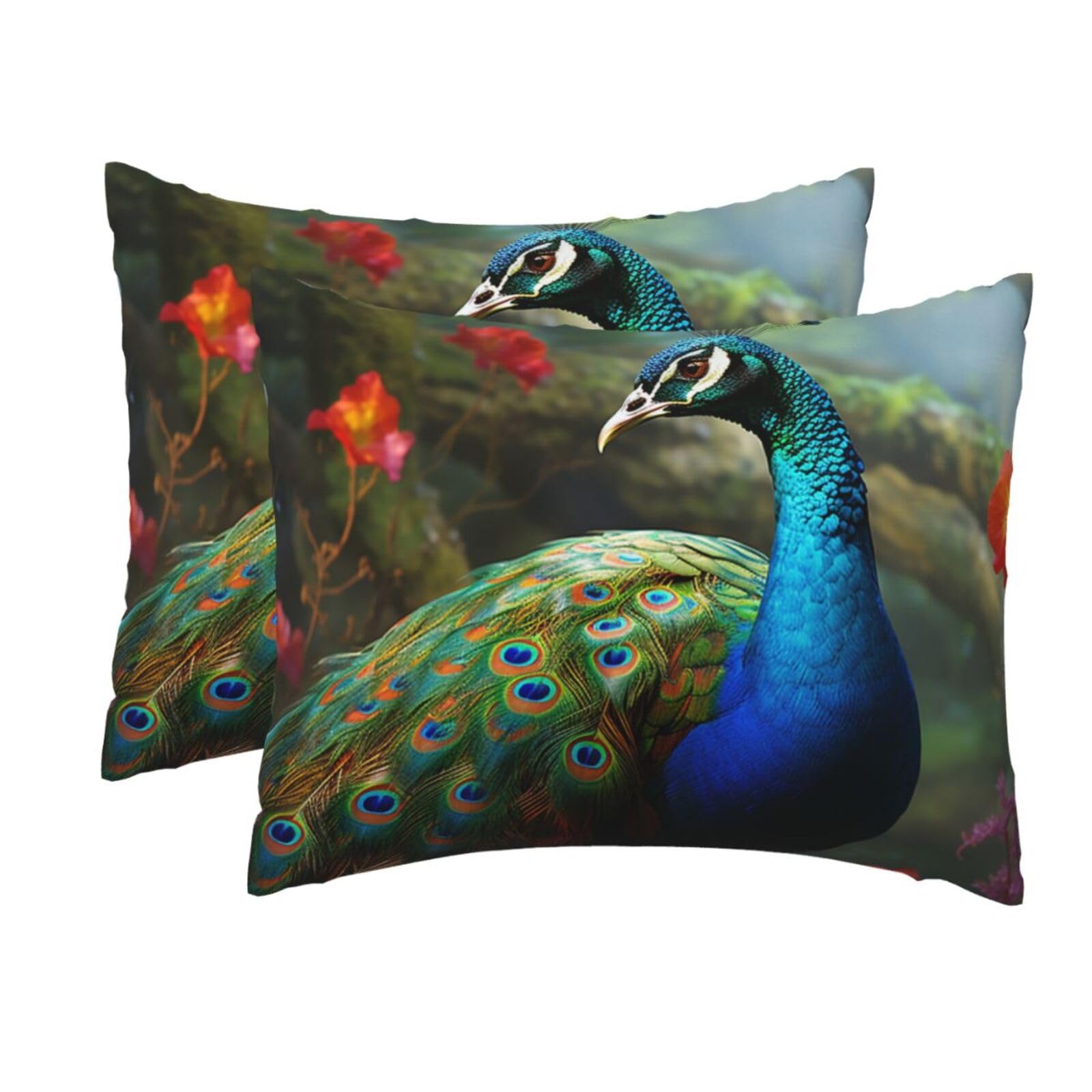 2 Pack Standard Size Pillow Cases for Hair and Skin Soft Breathable Pillow Case Covers with Hidden Zipper Colorful Peacock Pillowcase 20x26 Inches Pillow Cover for Sleeping Gift