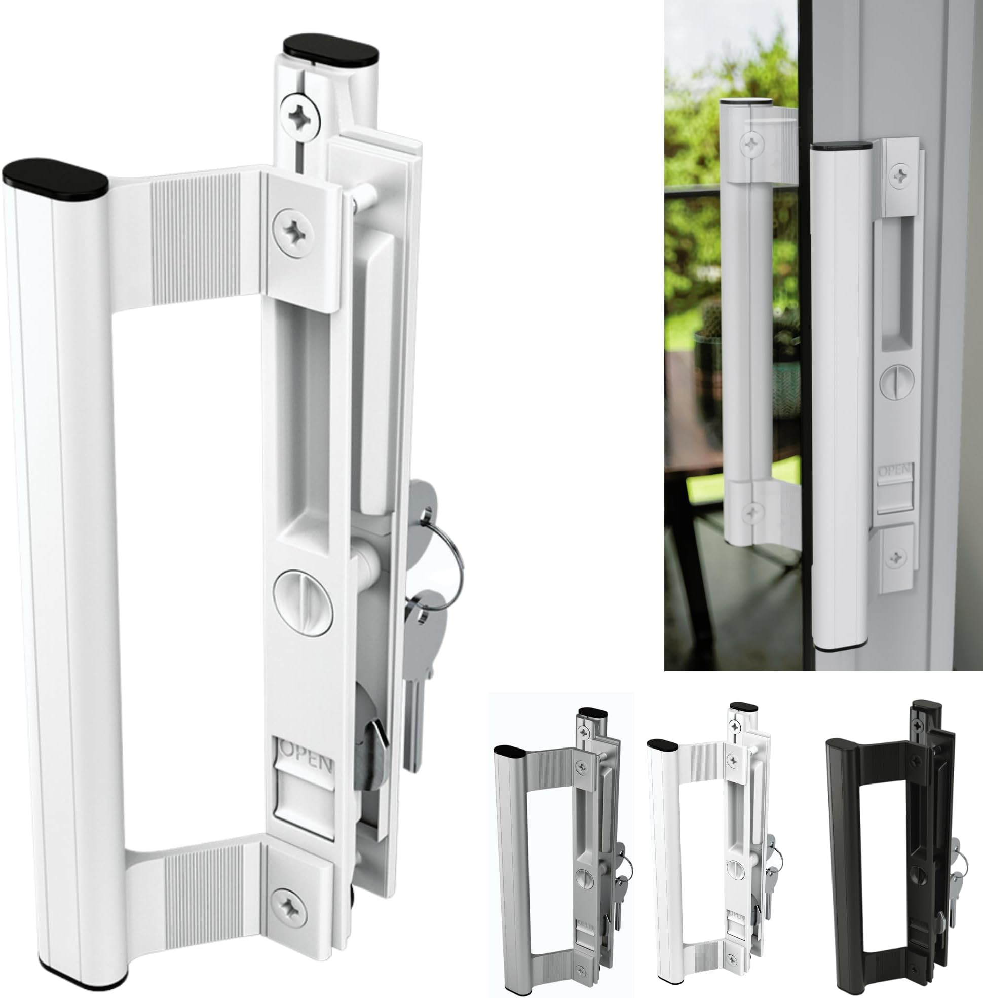 Sliding Glass Door Replacement with Handles on Both Sides, 6-5/8 White - Patio Door Handle Set That is 1 in. to 1-1/8 in. Thick Used on Both Left and Right-Handed. (Keyed)