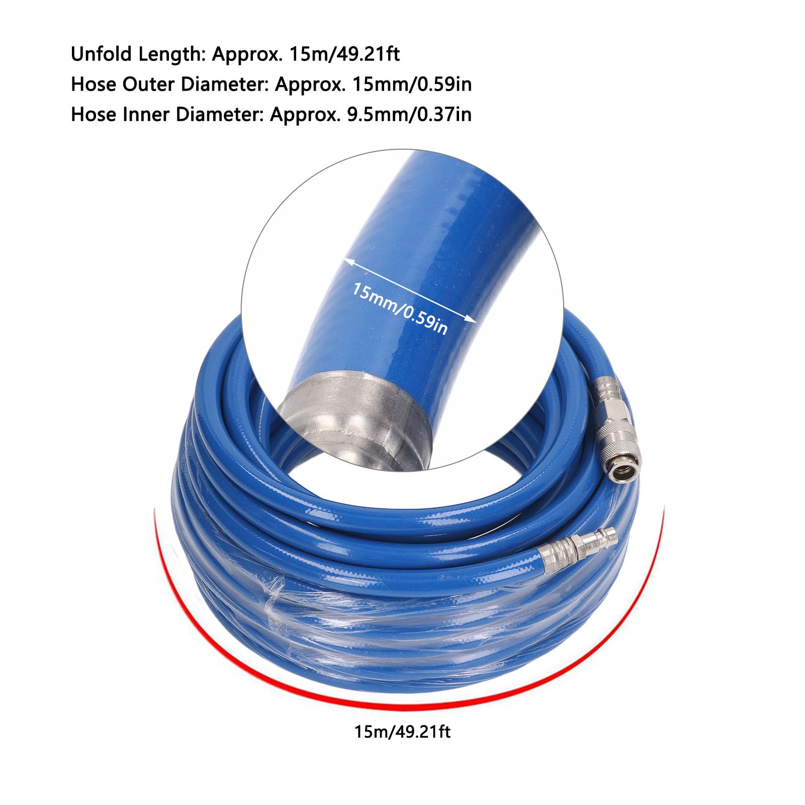 Jeffergarden Manguera de Aire de 15 M, Tubo de Alta Presión, PVC Comprimido, Resistente y Flexible, con Conector NPT de 1/4 pulg., Manguera de Aire Multifuncional para Talleres de Reparación